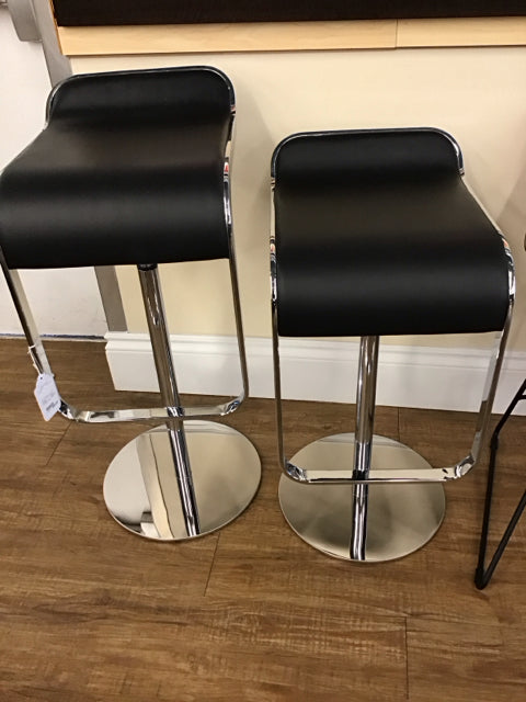 Black Leather Kardiel Piston Bar Stools - Set of 2 Modern Counter Height Stools for Kitchen Island, Breakfast Bar & Home Decor