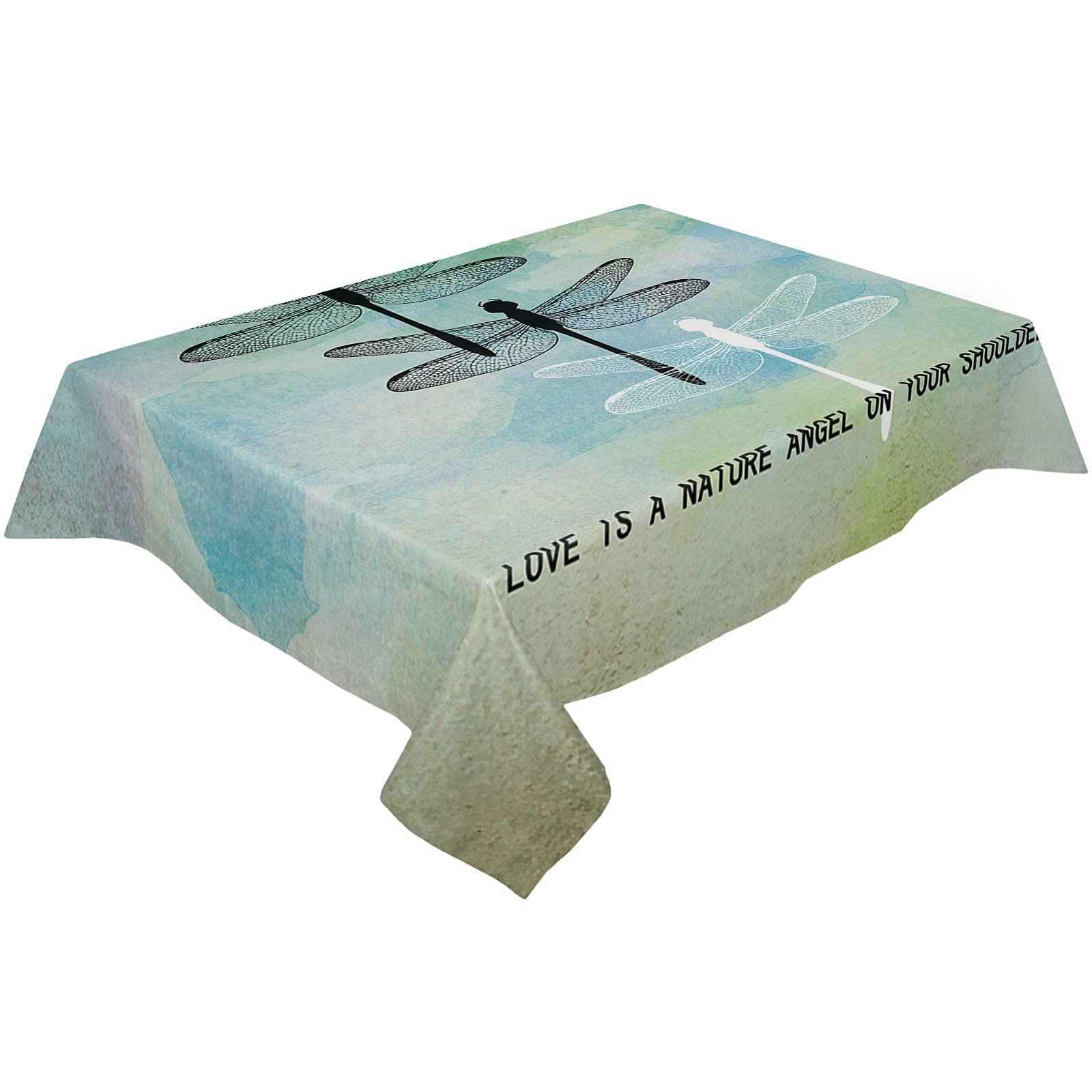 Waterproof Vinyl Tablecloth 52x70 Inch - Spillproof Oilcloth Dining Table Cover for Rectangle/Outdoor Tables | Dragonfly Watercolor Green Design | Perfect for Kitchen, Party & Outdoor Dining