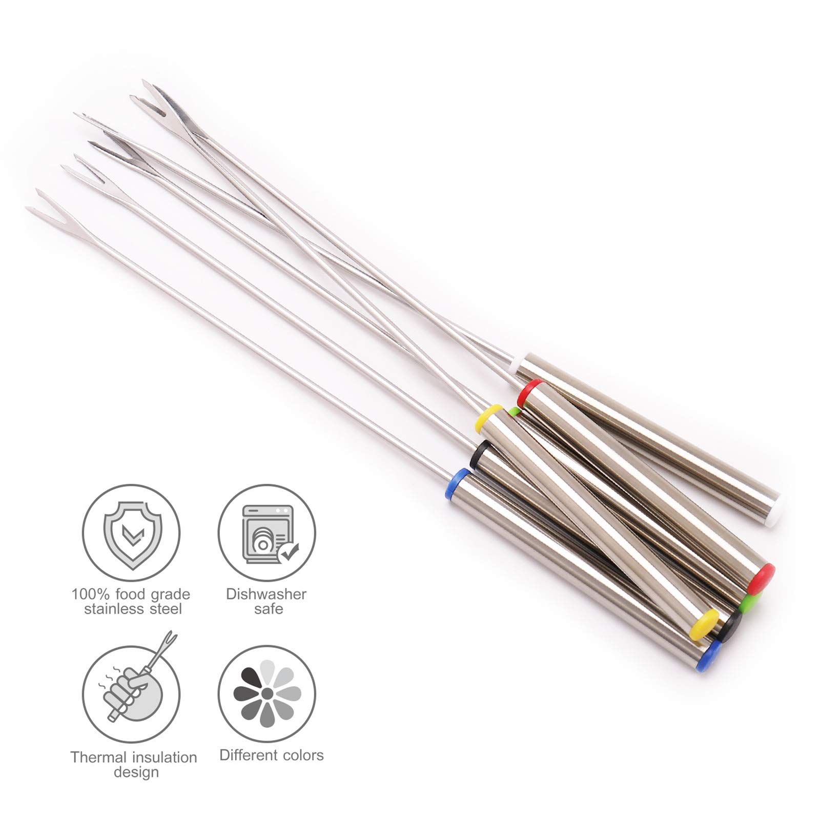 12-Piece Fondue Fork Set - 6 Stainless Steel & 6 Wooden Handle Forks for Cheese, Chocolate, Fruit - Perfect for Parties, Romantic Dinners & Family Gatherings