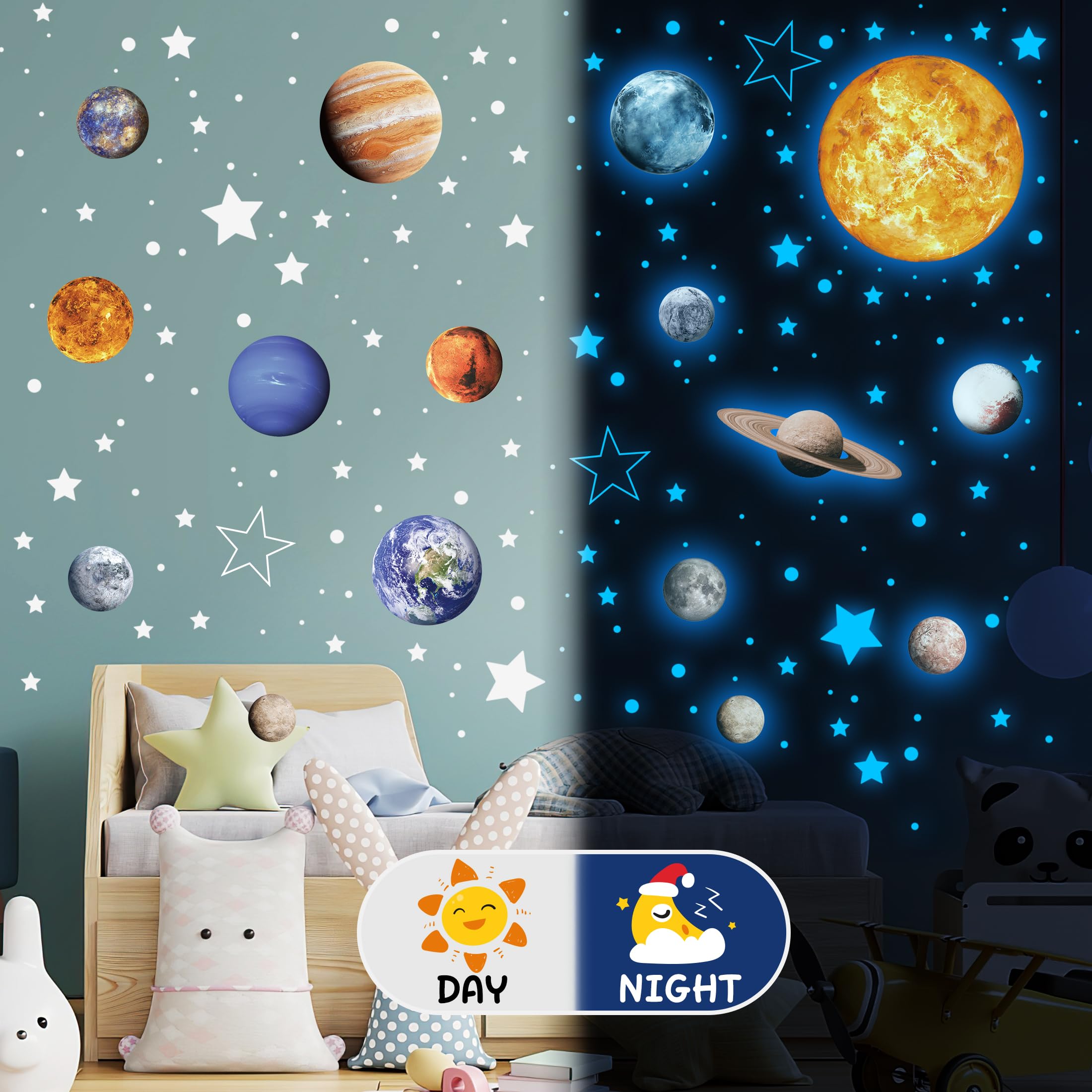 Glow in The Dark Solar System Wall Decals - 780 PCS Glowing Stars & Planets Stickers for Ceiling, Nursery, Bedroom & Kids Room Decor (Blue) - Perfect for Space-Themed Rooms, Educational Play & Nighttime Glow Decor