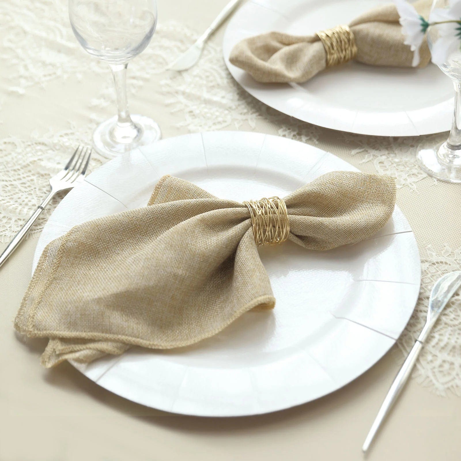 5 Rustic 19x19 Faux Burlap Dinner Napkins - Perfect for Farmhouse Weddings, Holiday Tablescapes & Rustic Home Decor