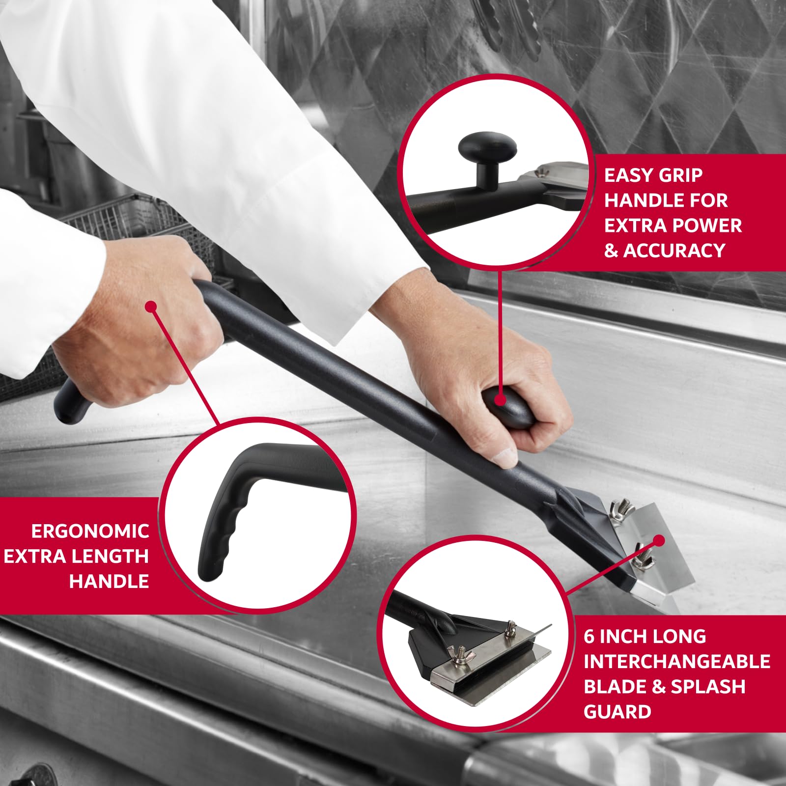 Commercial-Grade Griddle Scraper with Replaceable Blade & Grill Brush - Heavy Duty Flat Top Grill Cleaner for Restaurants, Diners & Home Kitchens | Perfect for Cast Iron, Stainless Steel Griddles & BBQ Maintenance