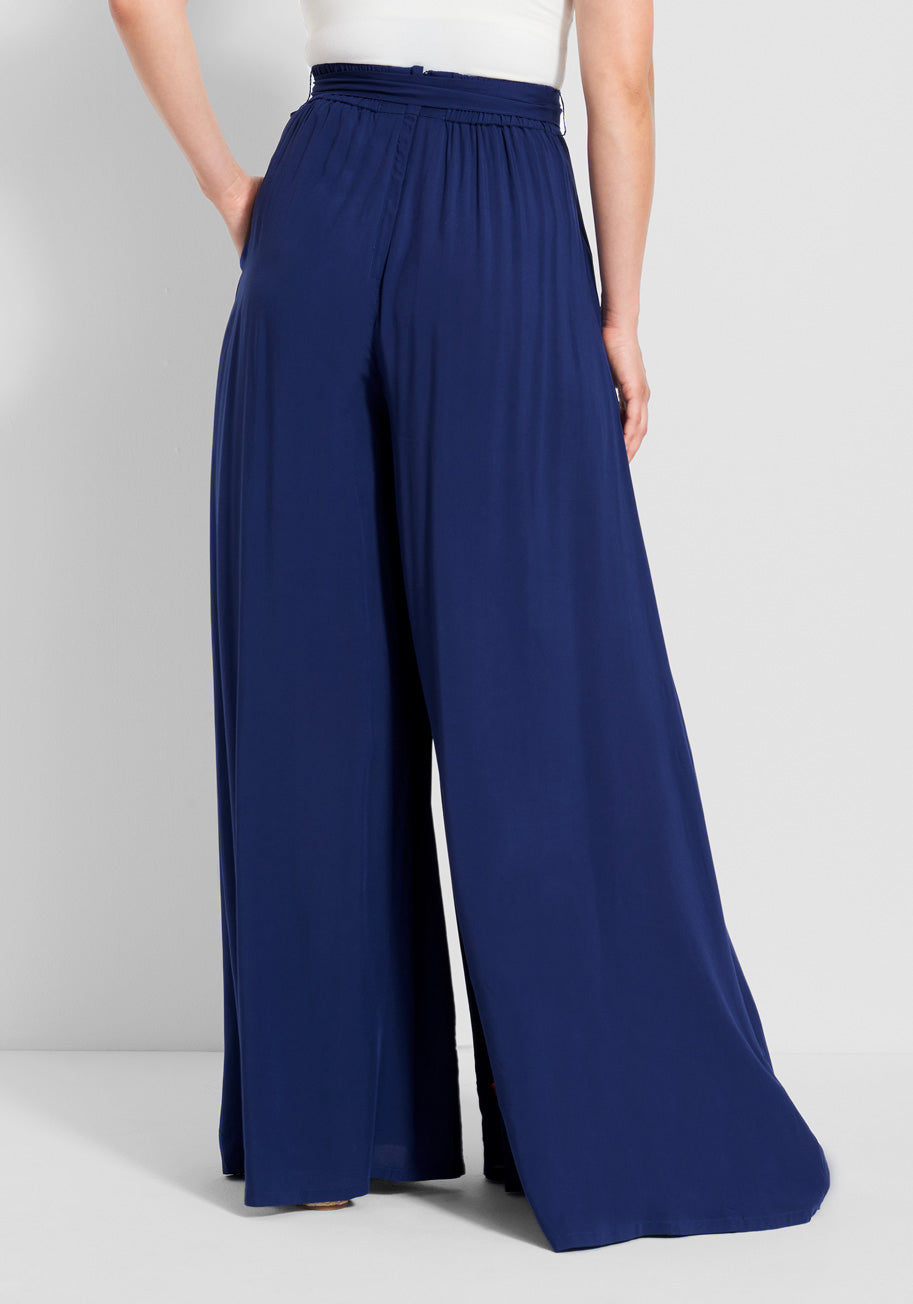 ModCloth x Collectif Cacti Print Wide Leg Pants for Women - Retro Vintage High Waist Trousers - Perfect for Casual Wear, Office Outfits & Summer Fashion
