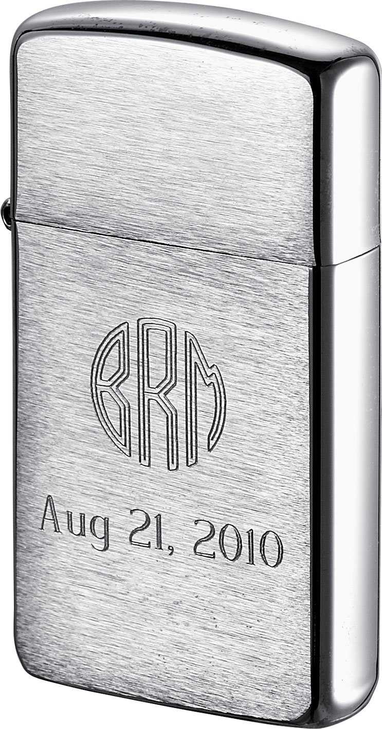 Personalized Slim Brushed Chrome Zippo Lighter with Custom Monogram Engraving - Perfect for Gifts, Collectors & Everyday Carry (EDC)