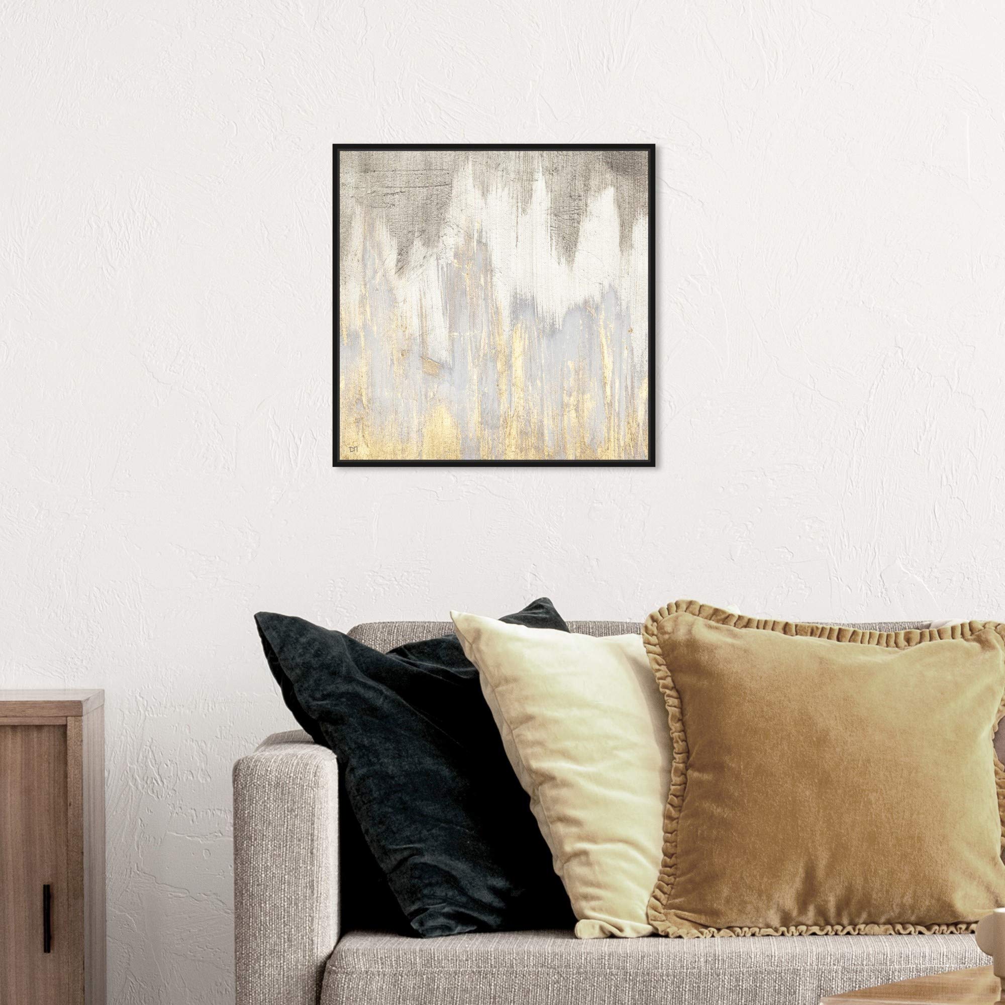 Abstract Framed Wall Art Canvas Prints 'Golden Caves' Painting - Modern Home Decor for Living Room, Bedroom & Office