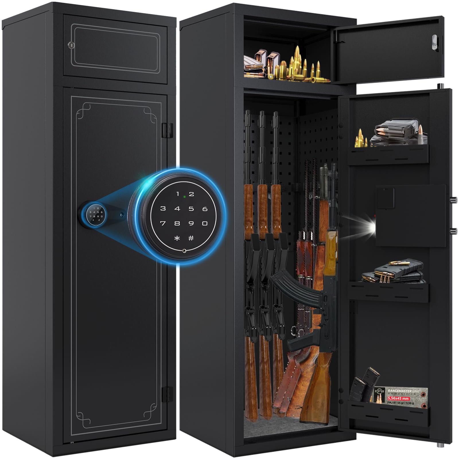 Kaer 10-14 Gun Safe for Shotguns, Rifles & Pistols - Digital Keypad, 3 Adjustable Shelves, LED Light (Unassembled) | Secure Firearm Storage for Home, Office & Hunting Cabin