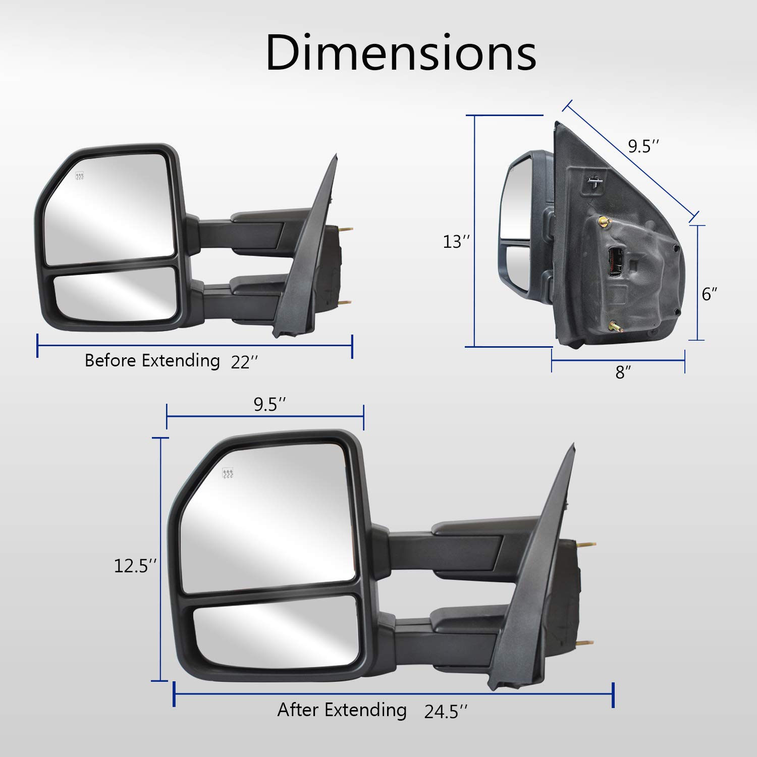 WLLW Towing Mirrors for Ford F150 2015-2020 - Power Adjustable, Heated Defrost, LED Turn Signal, Puddle Lights & Auxiliary Lamp with 22-Pin Plug - Perfect for Towing, Off-Roading & Night Driving