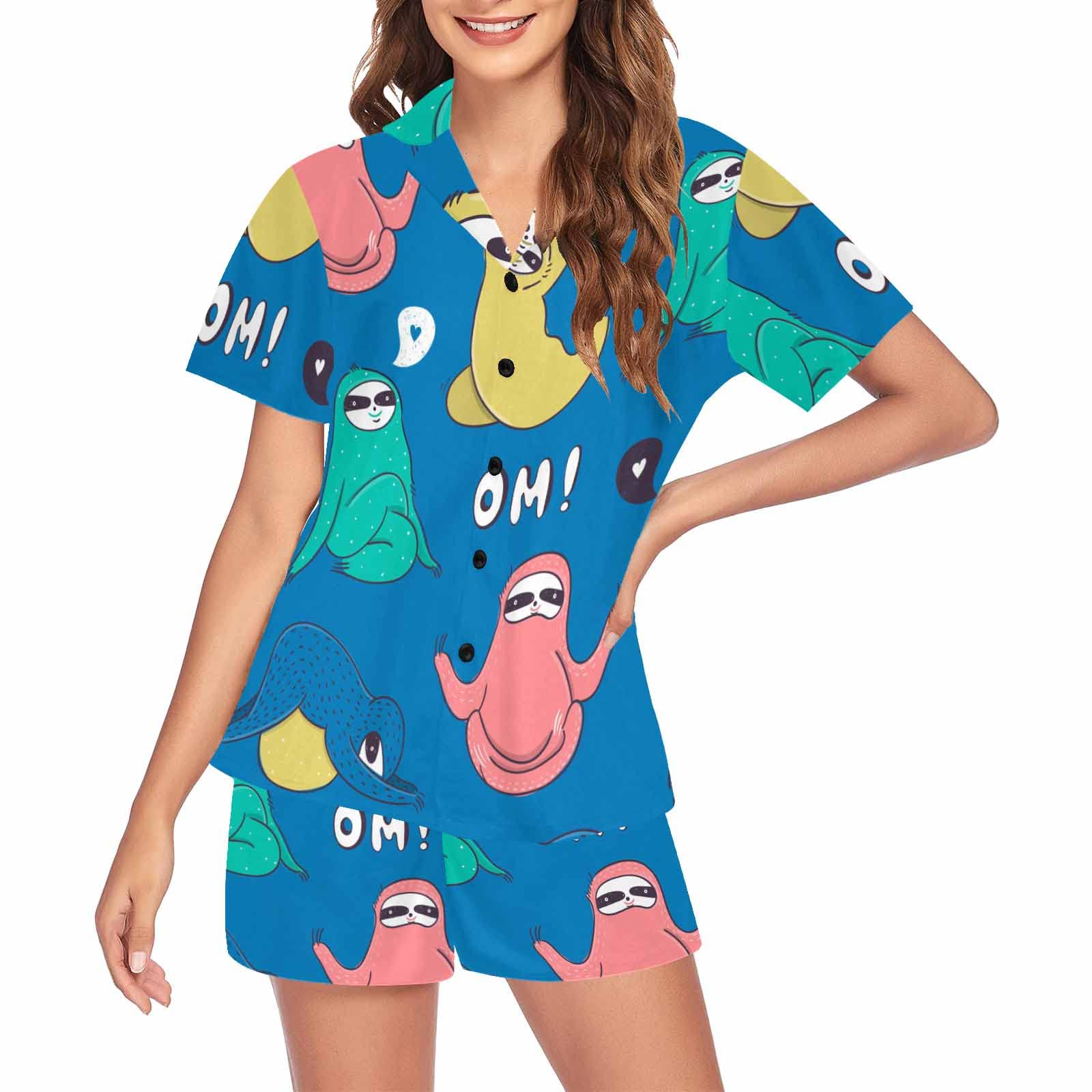 Cartoon Sloth Pajama Set for Women - Soft Sleepwear for Tropical Nights