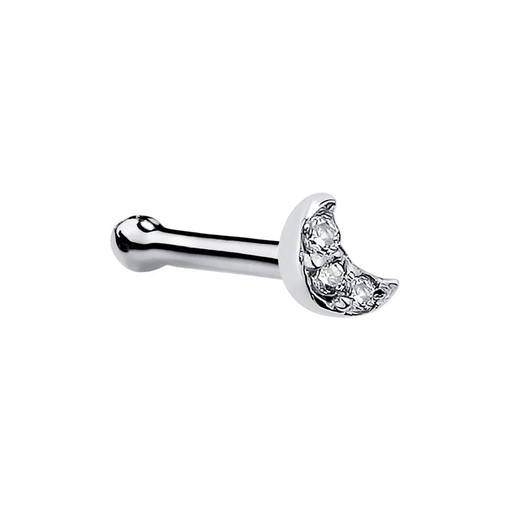 14K Gold Tiny Genuine Diamond Pave Crescent Moon Nose Ring Stud - Elegant Nose Piercing Jewelry for Women, Perfect for Everyday Wear & Special Occasions