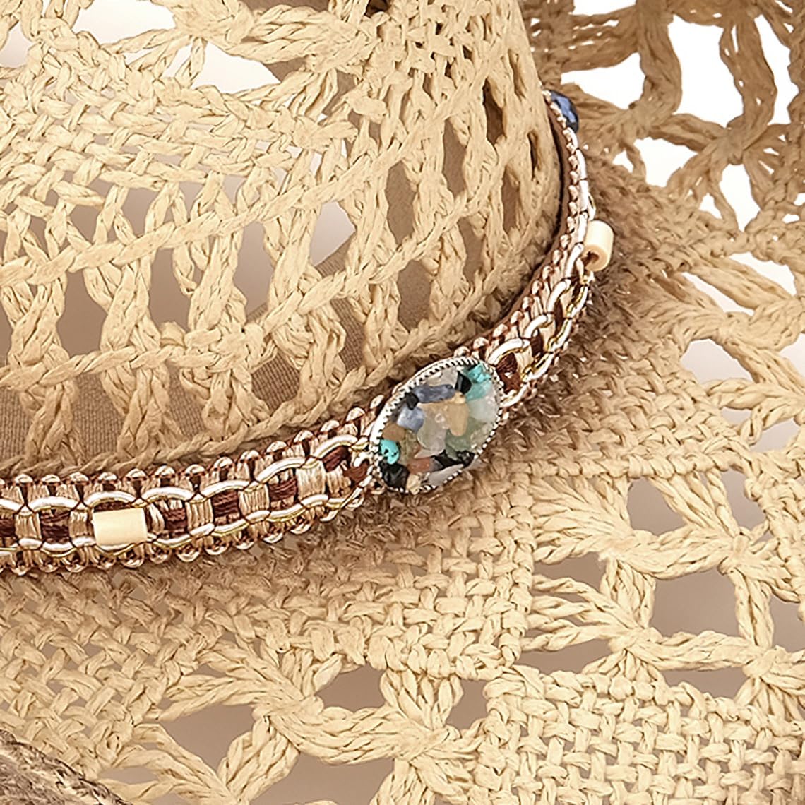 Stylish Unisex Straw Cowboy Hat for Men & Women - Western Cowgirl Sun Hat with Woven Design & 2 Decorative Bands | Perfect for Rodeo, Beach, Music Festivals & Outdoor Adventures