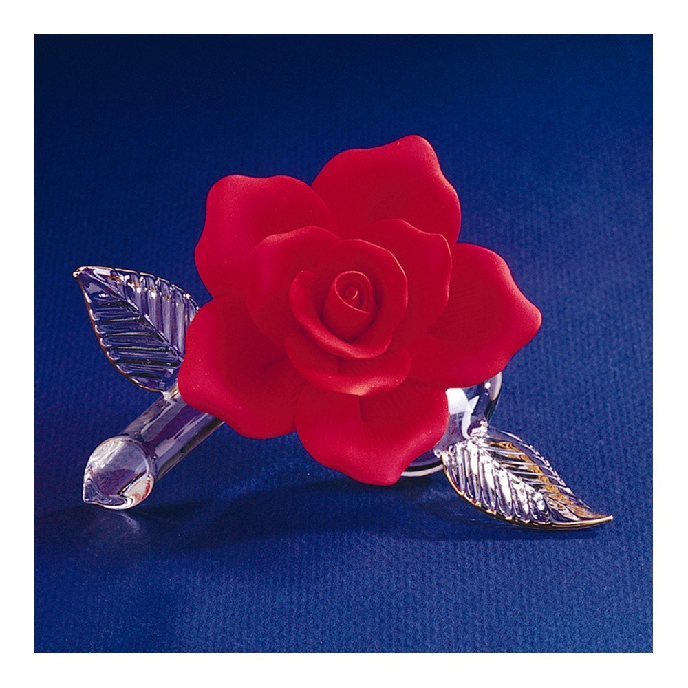 Exquisite Red Porcelain Rose Glass Figurine - Handcrafted Home Decor for Valentine's Day, Wedding Centerpiece, Anniversary Gift & Shelf Display