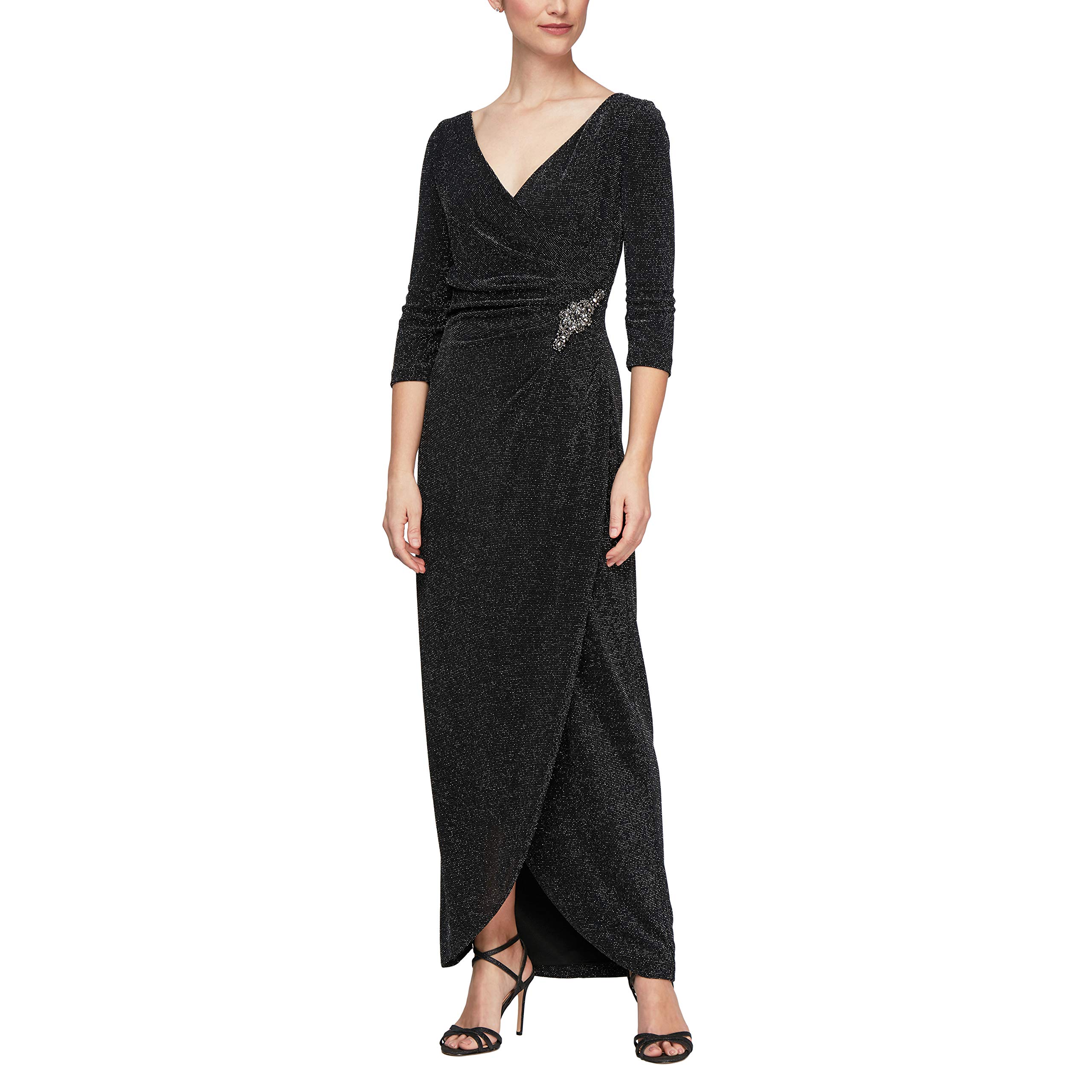 Alex Evenings Women's Long 3/4 Sleeve Velvet Dress - Elegant Formal Gown for Holiday Parties, Weddings & Special Occasions