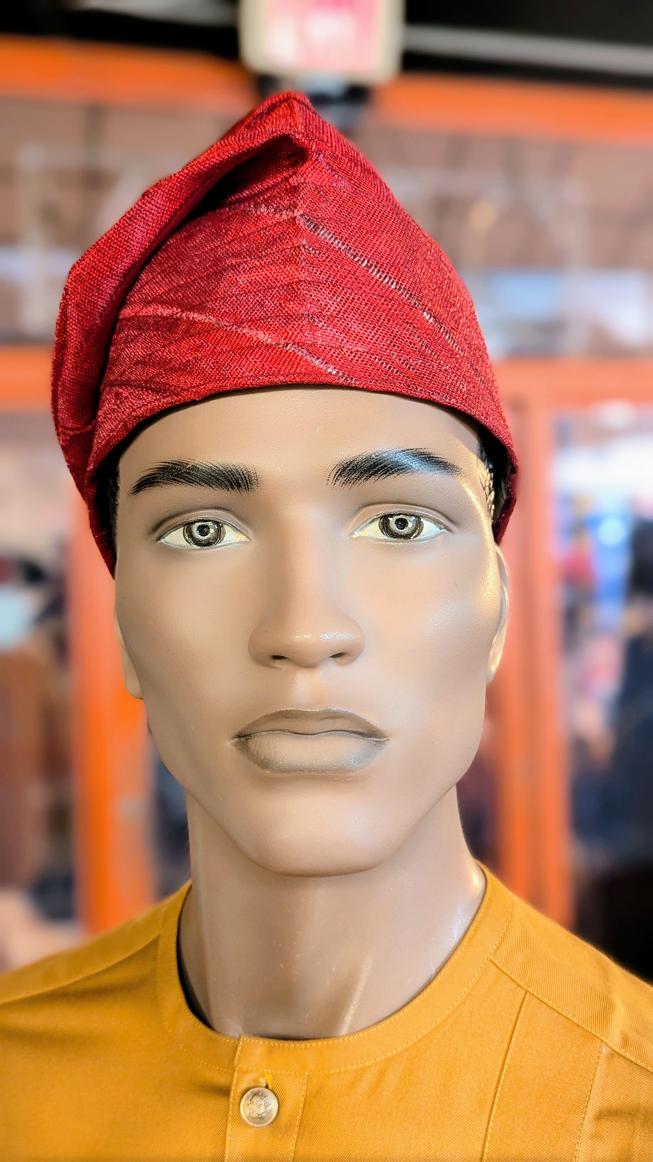Handwoven Red Idowu Aso Oke Kufi Cap by Dupsie | Traditional African Hat for Men | Perfect for Weddings, Cultural Events & Special Occasions