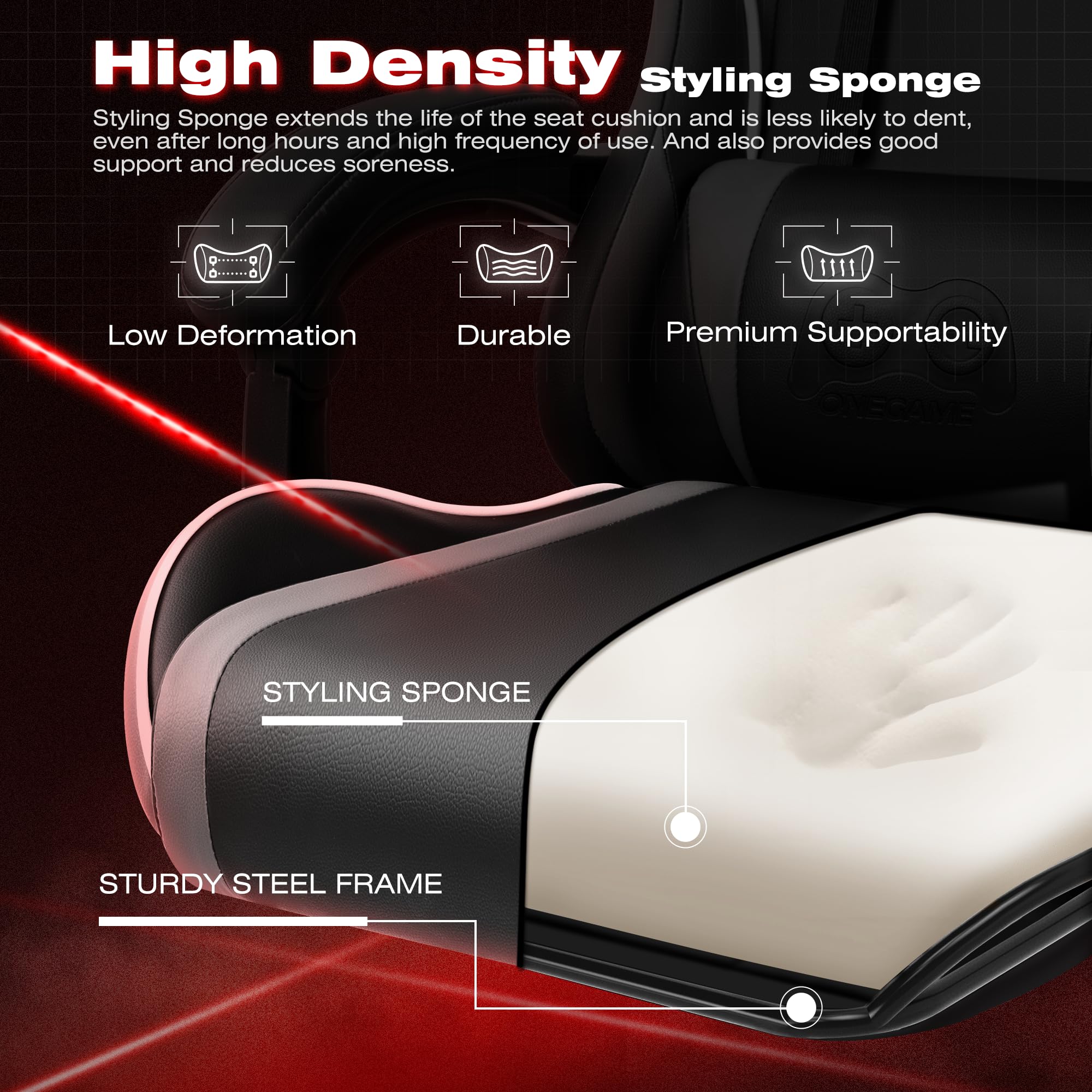 OneGame Ergonomic Gaming Chair - High Back Racing Style Computer Desk Chair with Adjustable Lumbar Support, Swivel & Reclining for Office & Home Use - Black Gray - Perfect for PC Gaming, Streaming & Long Work Sessions