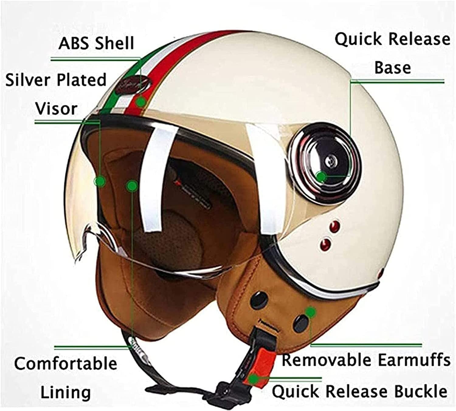 ECE DOT Approved Open Face 3/4 Motorcycle Helmet with Visor & Quick Release Buckle - Lightweight Half Helmet for Chopper, Cruiser & Outdoor Riding - Perfect for Urban Commuting & Highway Travel