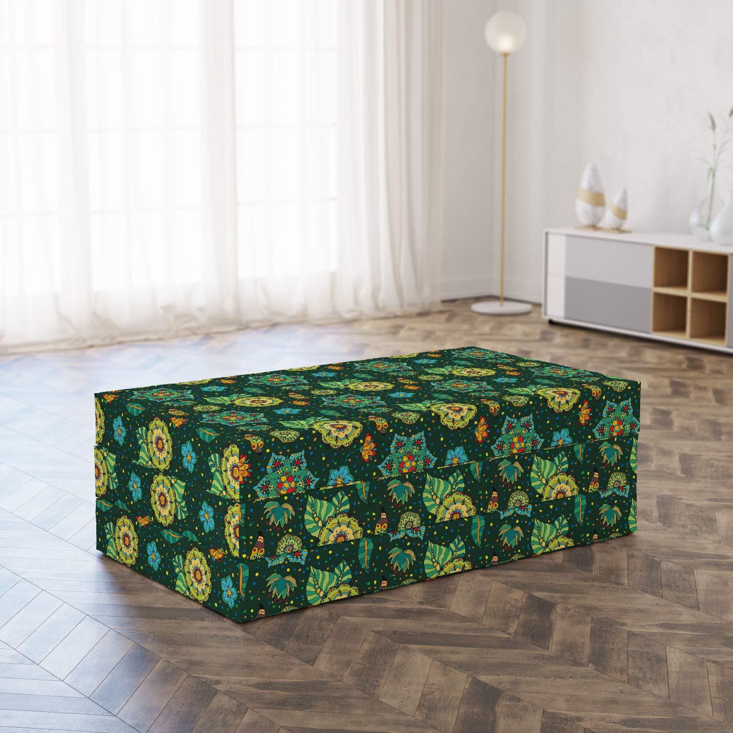 Ambesonne Floral Foldable Mattress - Colorful Fantasy Design, 78.7