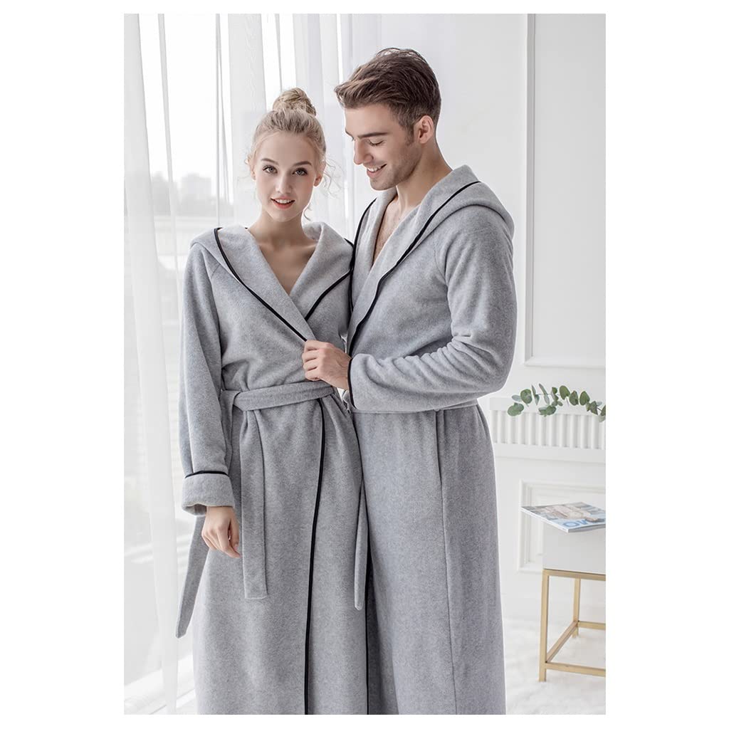 **Men's & Women's Plush Hooded Robes - Big & Tall Fleece Bathrobe, Floor Length Nightgown, Plus Size Extra Soft Matching Couple Pajamas - Light Gray (Size S-127cm) - Cozy Loungewear for Spa, Winter & Relaxation at Home**