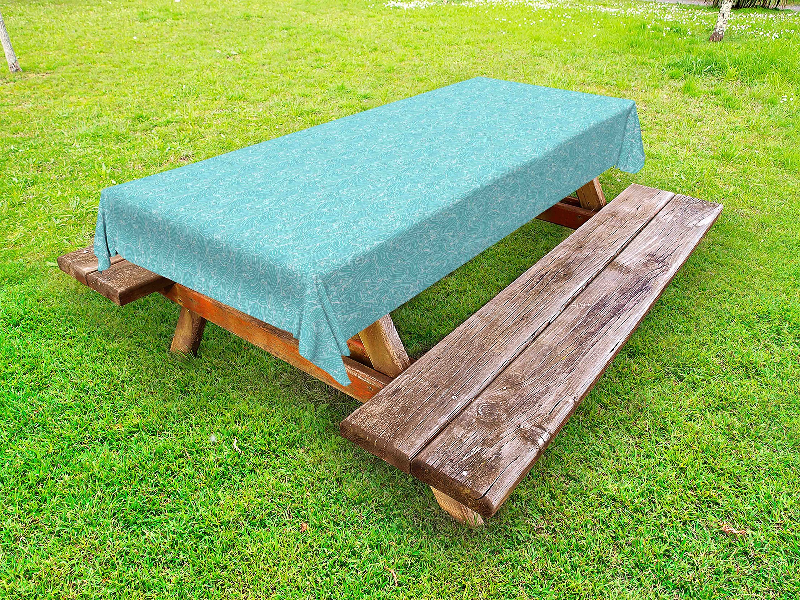 Ambesonne Turquoise Waterproof Outdoor Tablecloth - Abstract Ocean Waves Design, Vintage Grunge Style, Washable Picnic Table Cover 58