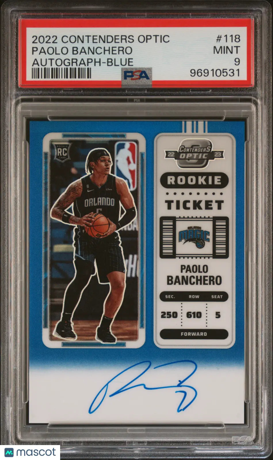 2022 Panini Contenders Optic Rookie Ticket Auto Blue Paolo Banchero PSA 9 39/49 - NBA Basketball Trading Card for Collectors & Investors - Perfect for Sports Memorabilia Collections & Gift Giving