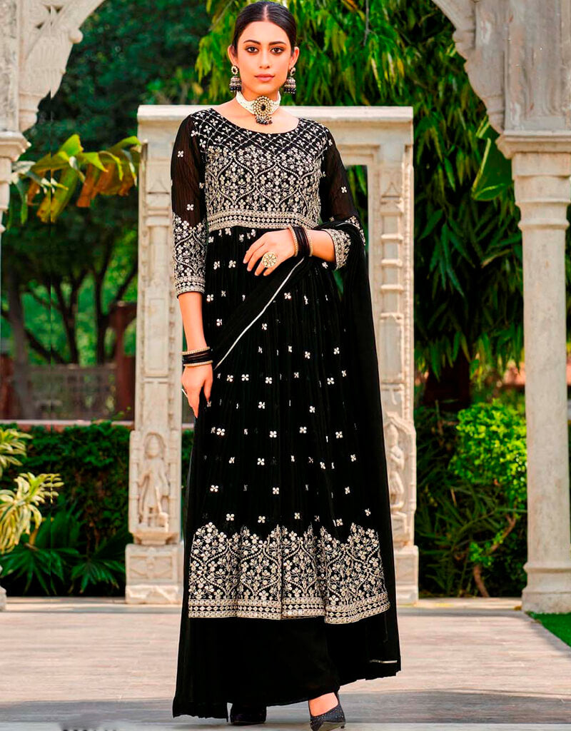 Elegant Black Lehenga Style Suit - Semi Stitched Designer Salwar Kameez for Women | Perfect for Weddings, Parties & Festive Occasions