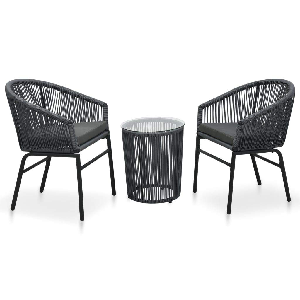 3-Piece Bistro Set with Cushions - Small Outdoor Furniture Sofa Set for Garden, Poolside, Patio, Lawn & Backyard - Durable PVC Rattan in Anthracite - Perfect for Relaxing, Entertaining & Outdoor Dining