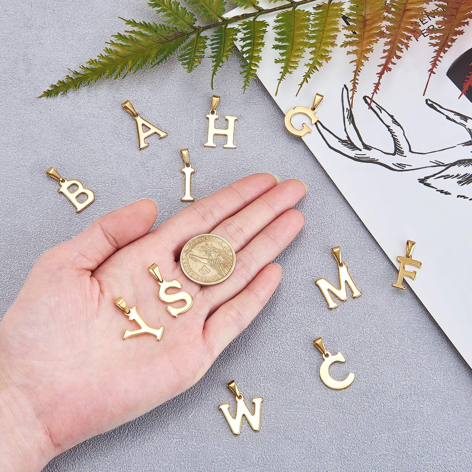 LiQunSweet 26 Pcs Gold Plated Stainless Steel Alphabet Pendant Charms - A-Z Initial Letter Beads for DIY Jewelry Making, Necklace & Bracelet Crafting - Perfect for Personalized Gifts, Scrapbooking & Home Decor