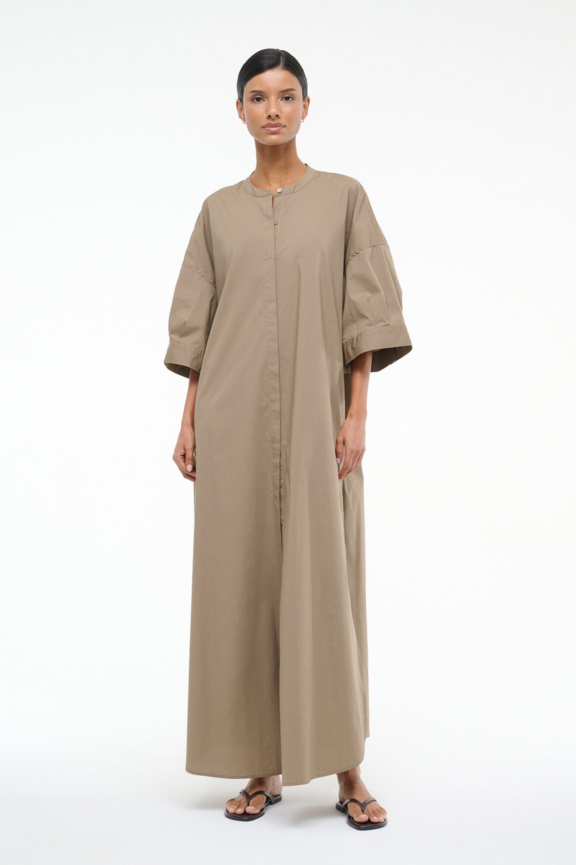 Enzo Maxi Dress in Taupe - Elegant Long Flowy Dress for Women, Perfect for Summer, Beach, and Casual Outings