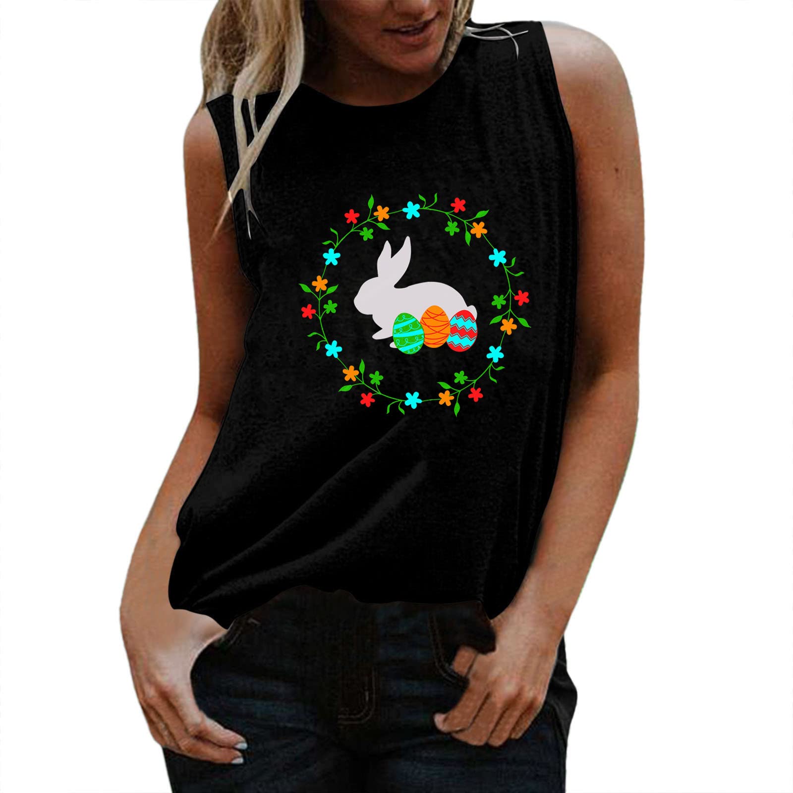 Women's Summer Sleeveless Tank Top - Casual Round Neck Tunic Blouse for Beach, Vacation & Easter Outfits | Lightweight Breathable Tee for Hot Weather