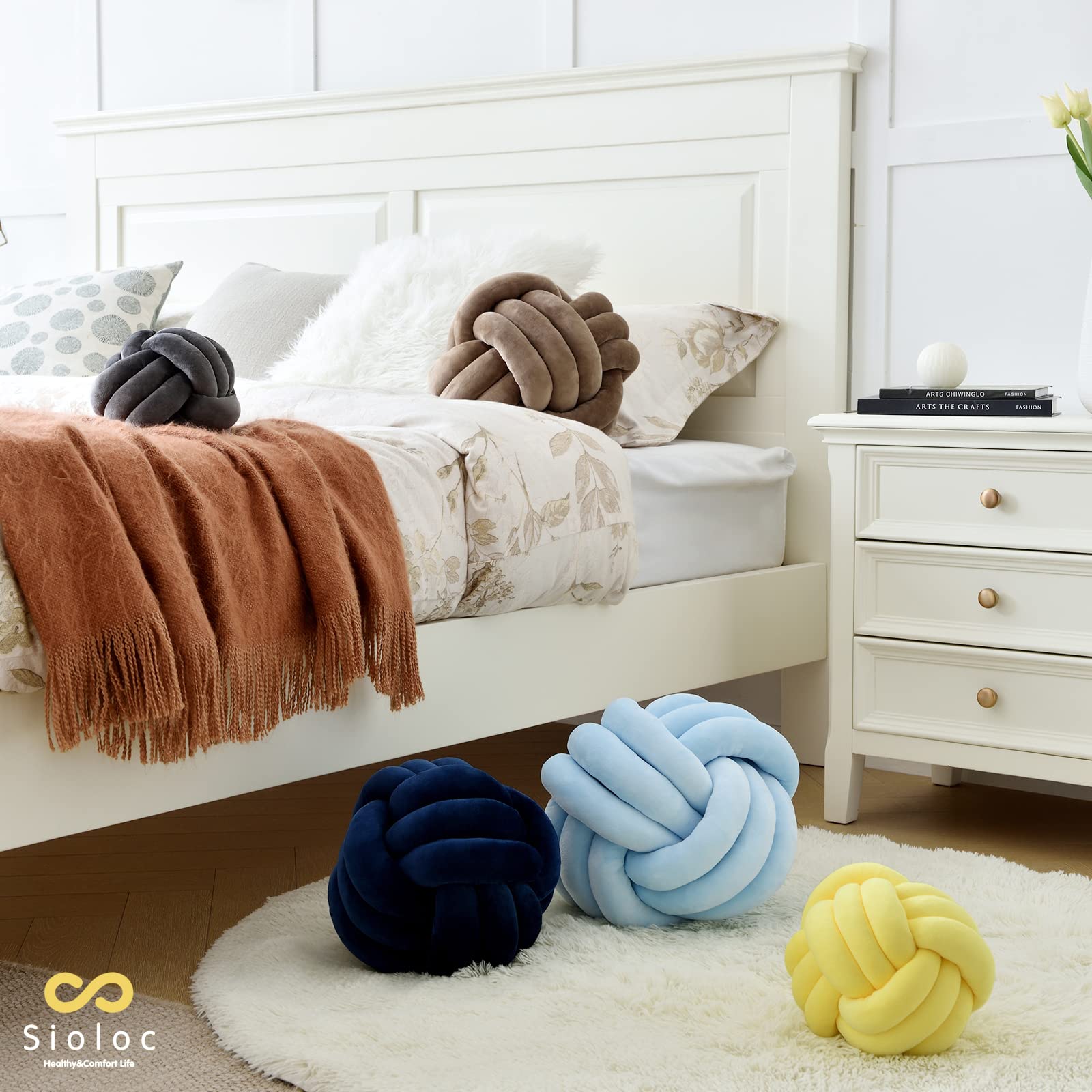 Soft Knot Ball Pillows - Round Plush Throw Cushion for Home Decor, Handmade Knotted Pillow (13.7 Inches, Yellow) | Perfect for Sofa, Bed, Nursery & Cozy Living Room Decor
