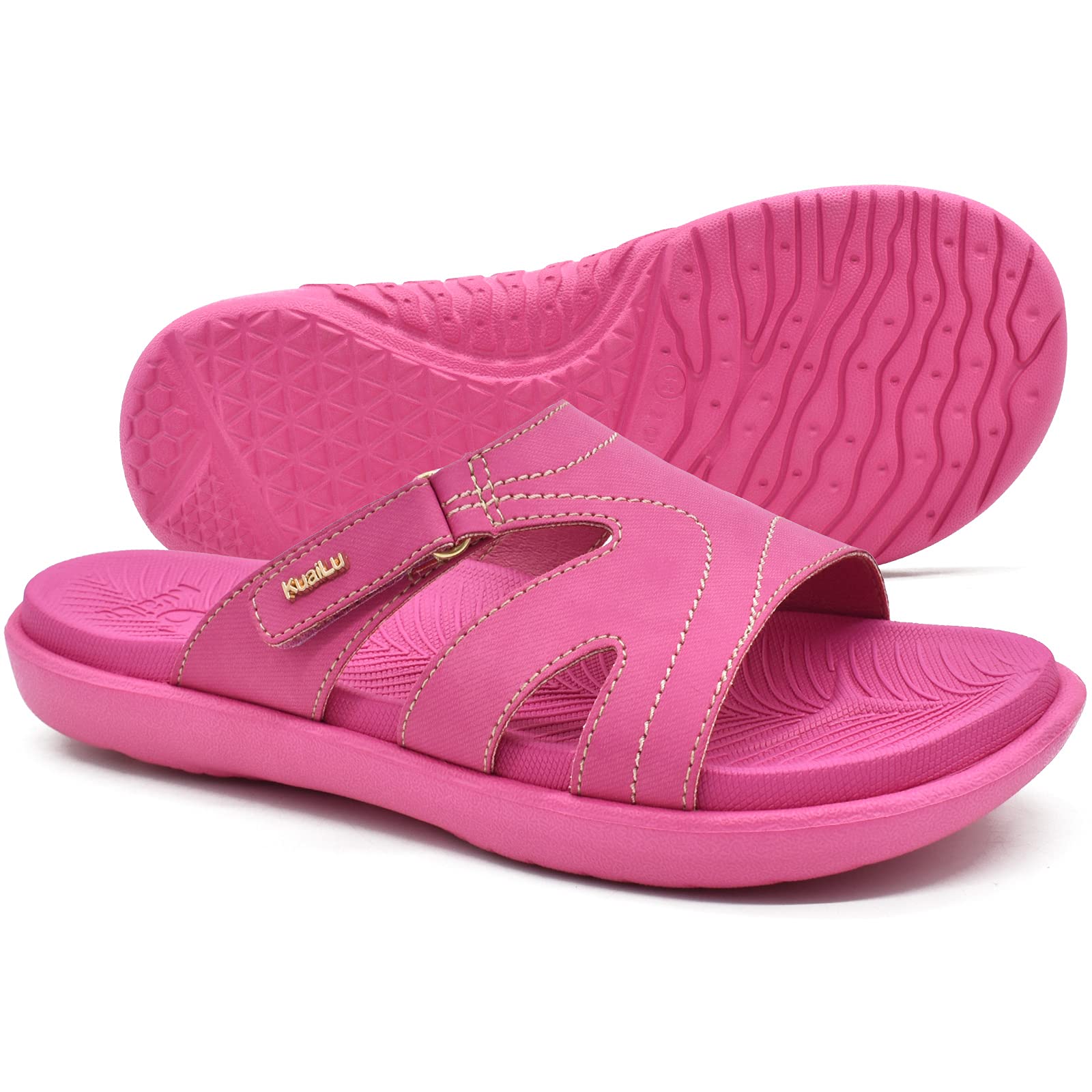 KuaiLu Women's Orthotic Slides - Lightweight Athletic Yoga Sandals with Thick Cushion & Arch Support for Plantar Fasciitis - Perfect for Yoga, Gym, and Home Comfort
