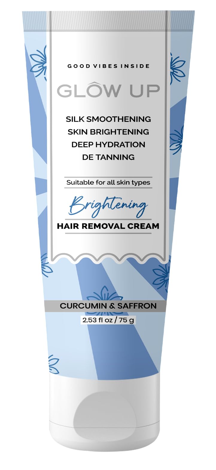 GLOW UP Brightening Hair Removal Cream with Curcumin & Saffron | Skin Smoothening Cream 50g | Painless Hair Remover for Legs, Arms & Bikini Area | Gentle Formula for Sensitive Skin