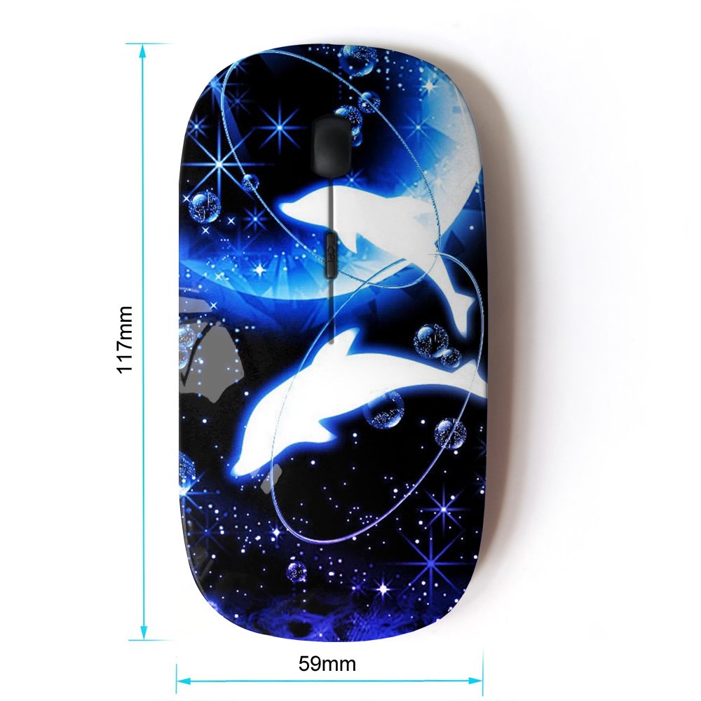 2.4G Wireless Optical Mouse with Crescent Moon Dolphins Sea Design - Perfect for Office, Home, and Gaming Use