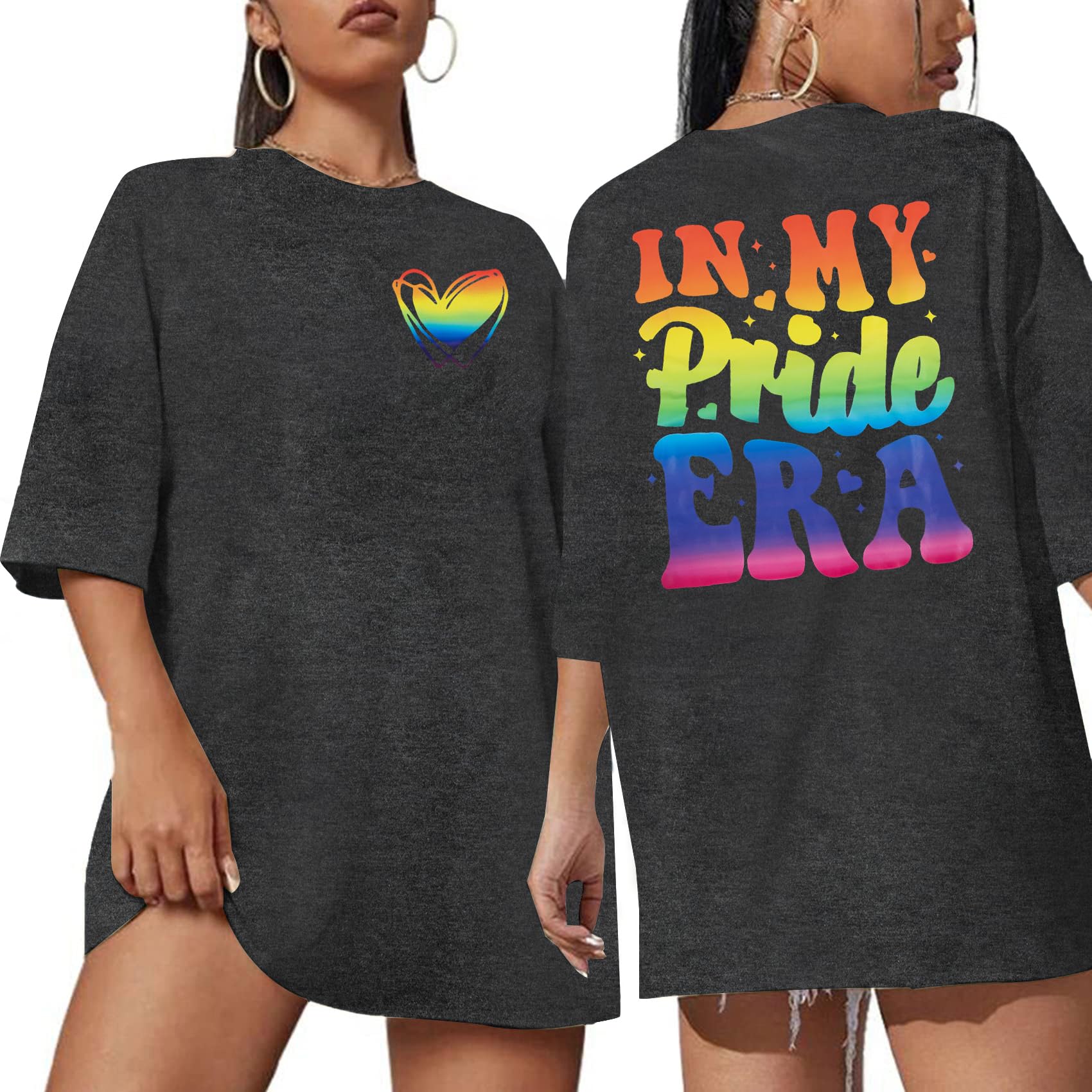 Women's Pride Shirt - Rainbow LGBT Graphic Tee | Oversized Short Sleeve Top for Pride Month, LGBTQ+ Events & Casual Wear