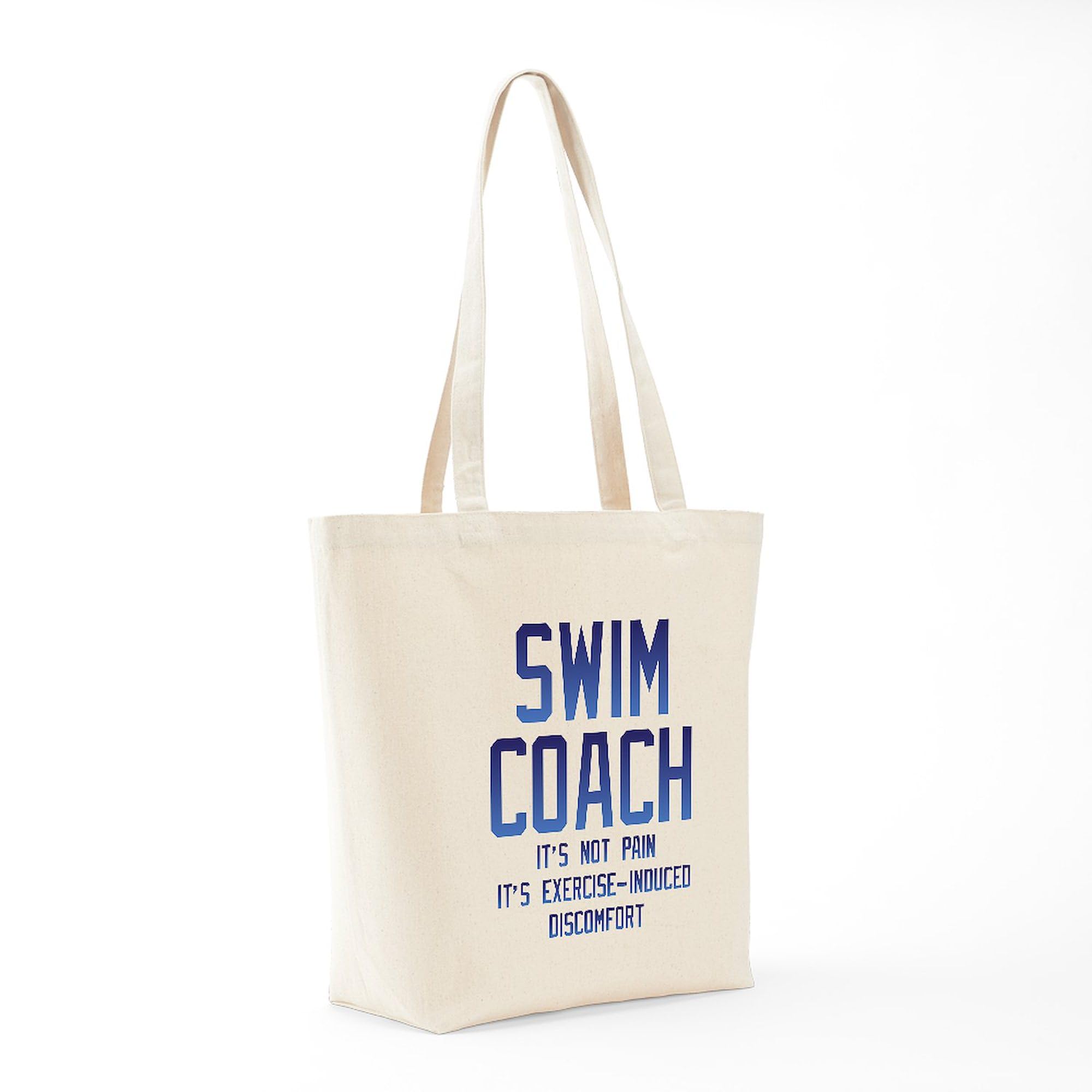Swim Coach It's Exercise Induced Discomfort Tote Bag - Natural Canvas Reusable Shopping Bag for Swimming Pools, Beach & Gym