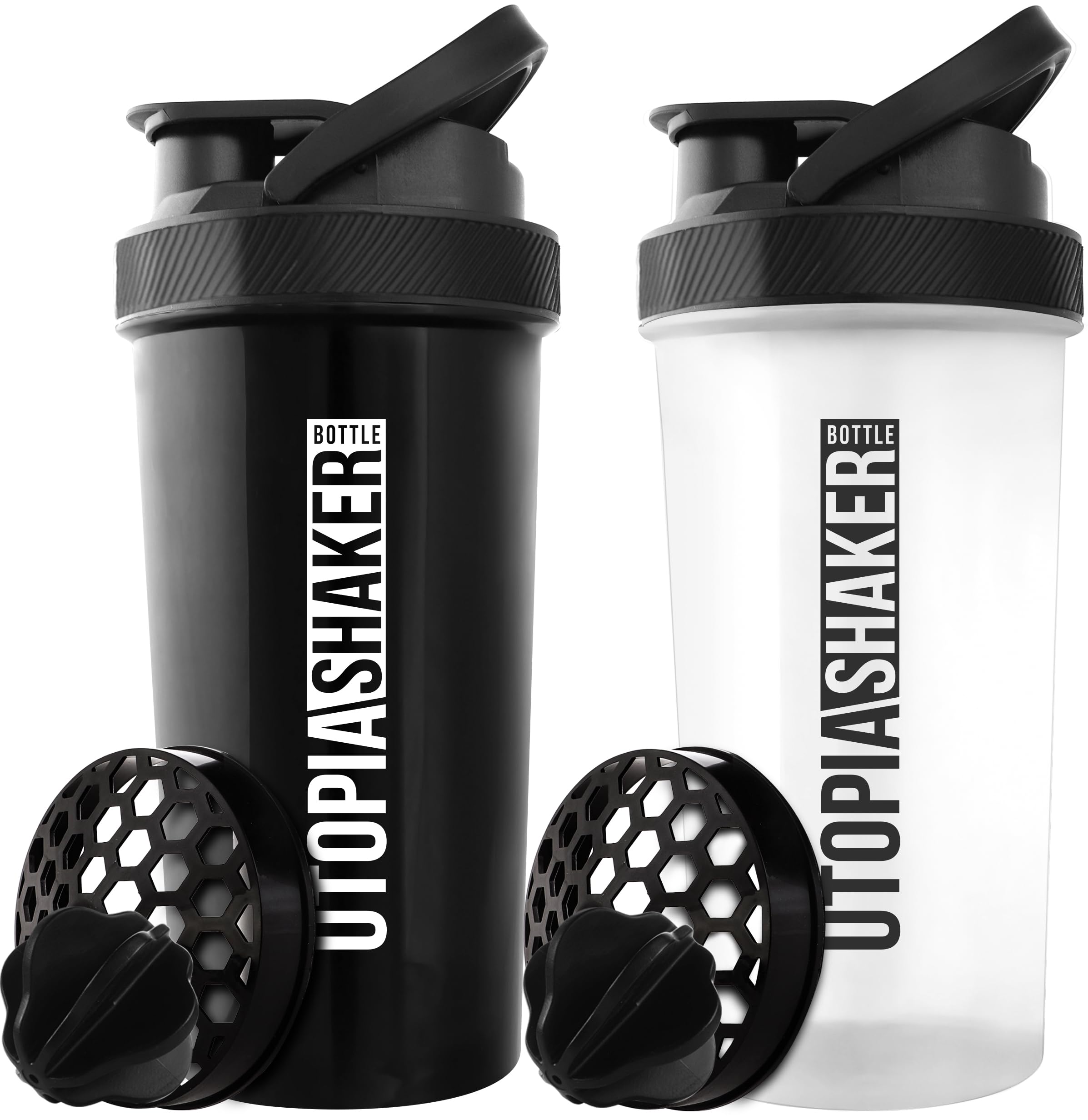 Utopia Home 28-Ounce Protein Shaker Bottle (Pack of 2) - BPA-Free Sports Mixer for Protein Powder, Pre-Workout & Smoothies - Leak-Proof Gym Bottle with Storage Lid (Black & Clear/Black) - Perfect for Workouts, Bodybuilding & Post-Exercise Recovery