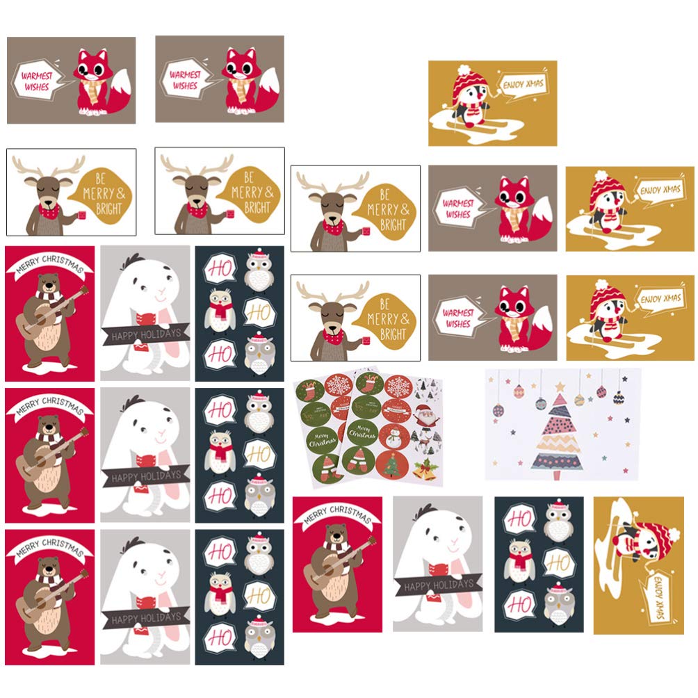 Hemoton 24-Piece Christmas Card Set with Envelopes & Stickers - Assorted Holiday Greeting Cards (7.8x5.9 Inch) - Perfect for Office Gifts, Family Greetings & Christmas Party Favors