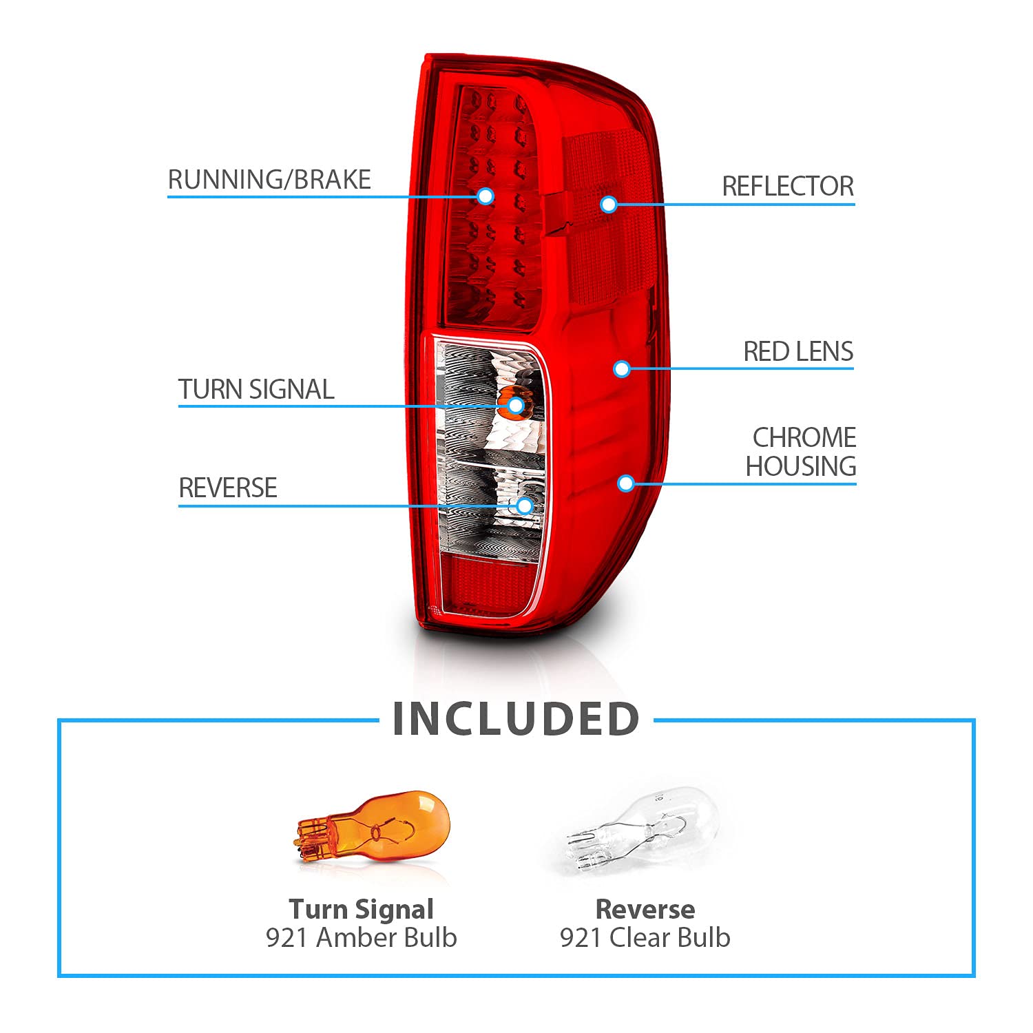 2005-2021 Nissan Frontier & 2009-2012 Suzuki Equator LED Brake Tail Lights - Clear Red Replacement Assembly Set (Pair) for Enhanced Visibility & Safety - Perfect for Night Driving & Off-Road Adventures