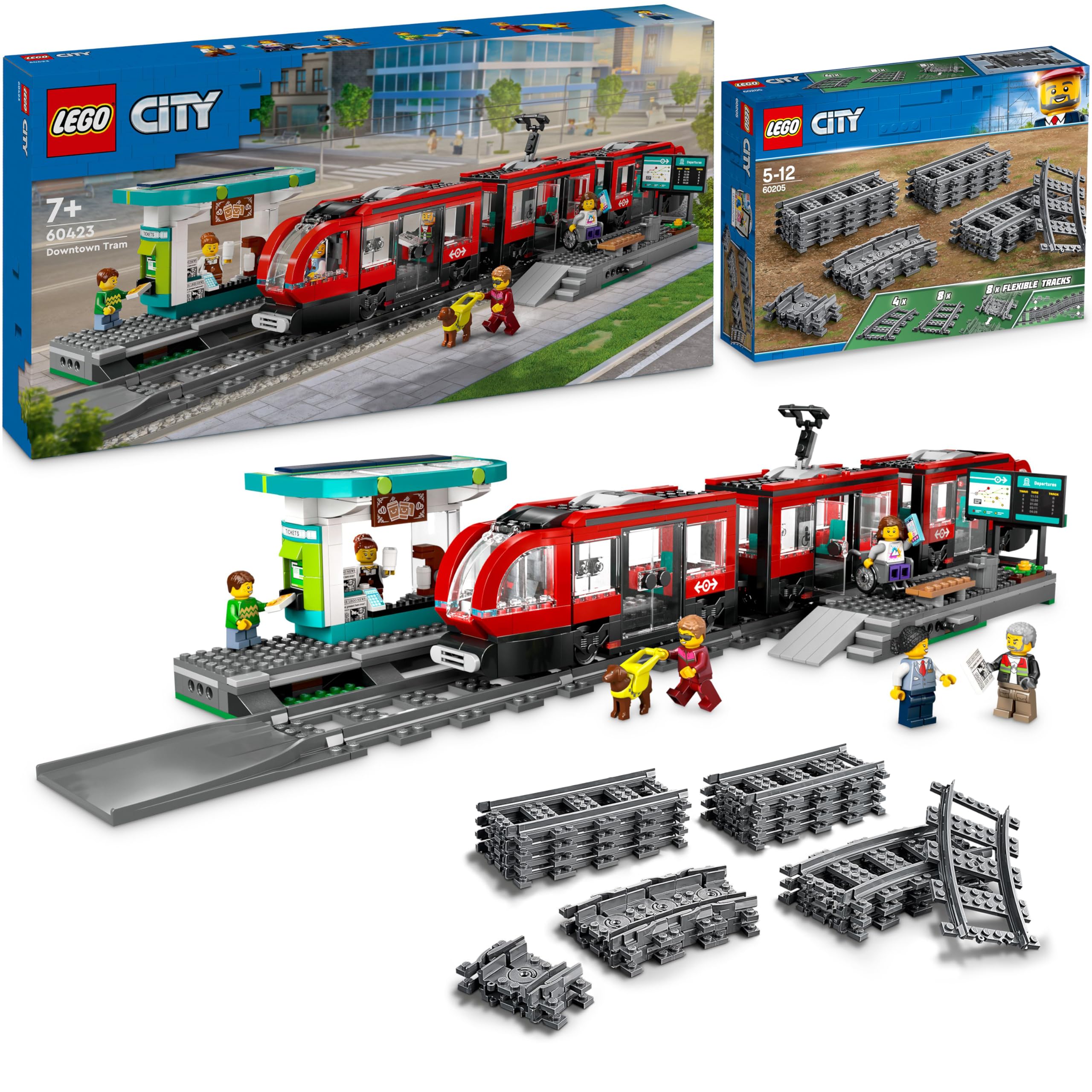 LEGO City Tramway with Stop (60423) - LEGO Tram Set with Rail Extension (60205) | 2024 New LEGO City Train Station & Tracks | Perfect for Kids' Creative Play & City Layout Scenes