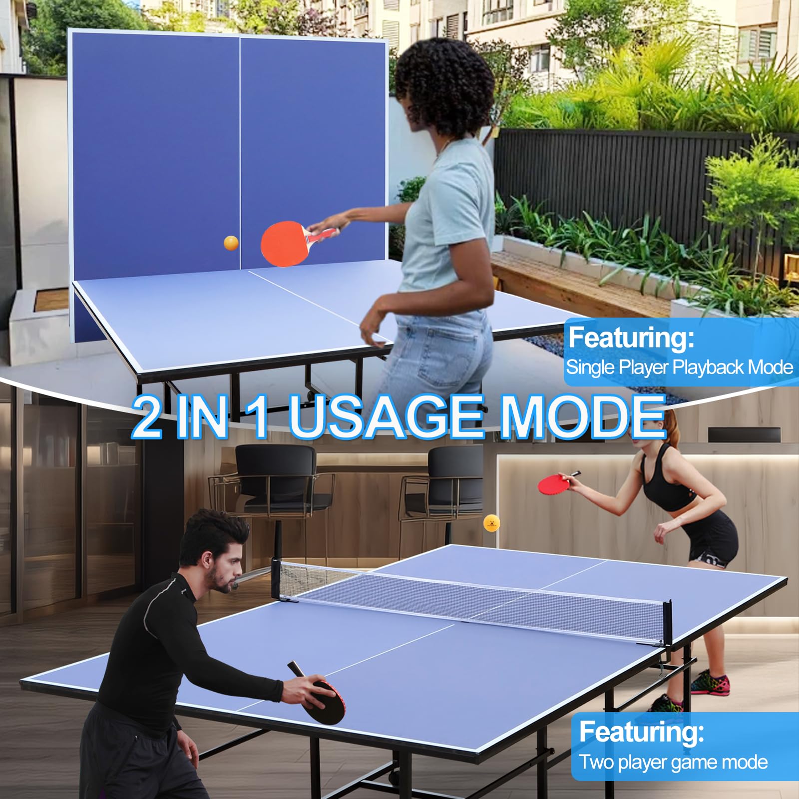 Portable Foldable Ping Pong Table Set with Net, 2 Paddles & 3 Balls - Weatherproof Indoor Outdoor Table Tennis for Backyard, Garage & Game Room Fun