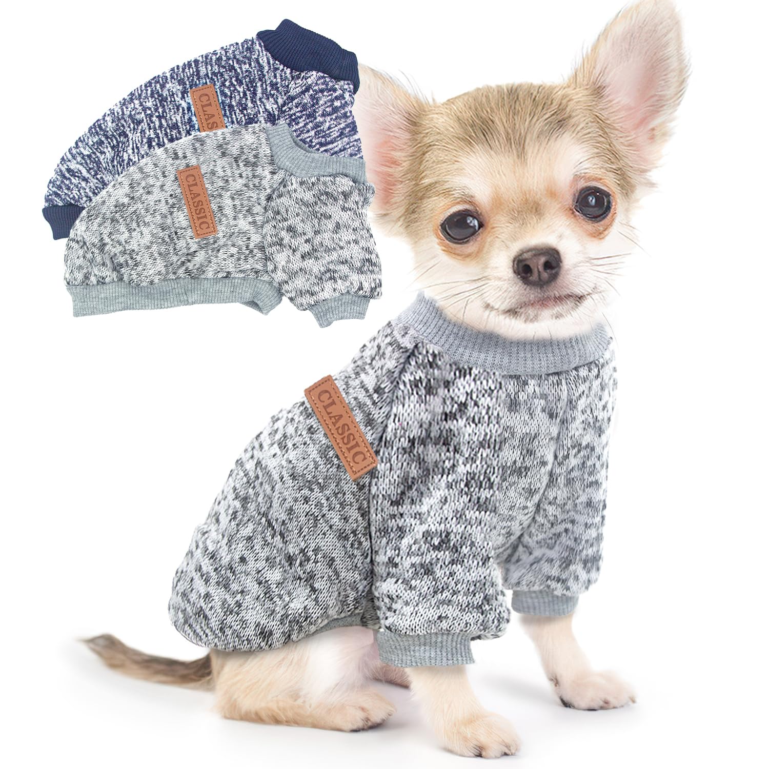 2 Pack Winter Fleece Dog Sweaters for Small Dogs - Warm & Cute Puppy Clothes for Chihuahua, Yorkie - Classic Knit Pet Costume (Small) - Perfect for Cold Weather Walks & Indoor Comfort