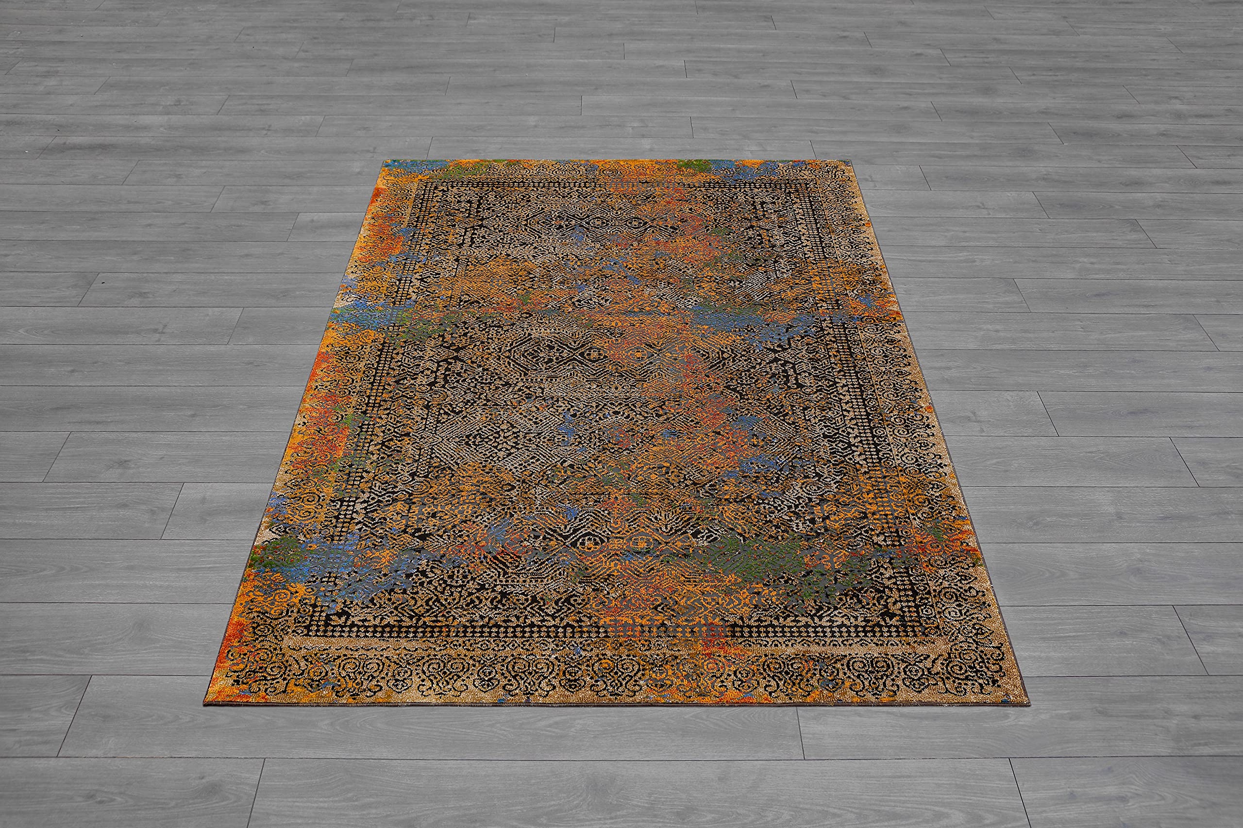 Ladole Barcelona Black Multi Oriental Contemporary Area Rug - Soft Non-Slip Carpet for Living Room, Bedroom, Dining Room - Home Decor & Floor Covering for Modern Interior Design