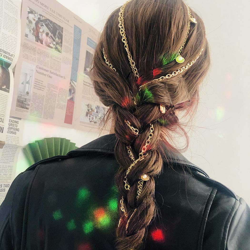Gold Pearl Hair Extension Chain with Punk Shell Headpiece - Boho Tassel Conch Hair Accessories for Women & Girls (Pack of 4) | Perfect for Music Festivals, Beach Parties & Boho Weddings