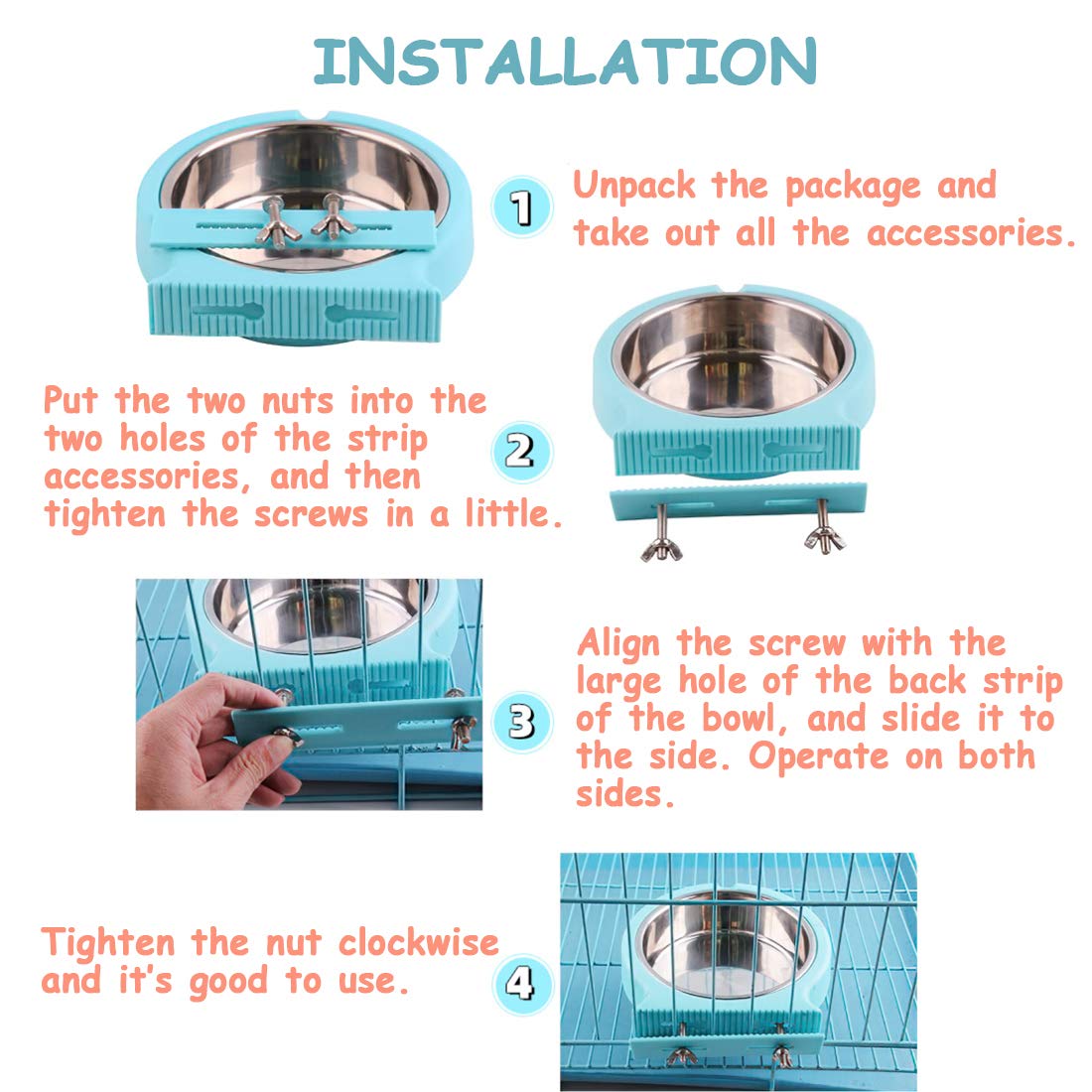 Stainless Steel Hanging Pet Bowl for Dogs & Cats - Easy Clean Crate Bowl with Suspension Kit, Durable & Rust-Proof (Blue, Large) - Perfect for Travel, Crate Training & Mess-Free Feeding