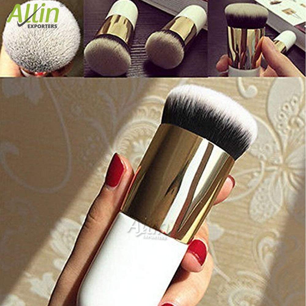 Allin Exporters Chubby Pier Foundation Makeup Brush - Synthetic Fiber BB Cream Concealer & Powder Brush Set - Soft Cosmetic Face Brush for Flawless Makeup Application (Golden/White) - Perfect for Daily Makeup, Contouring & Professional Makeup Artist Kit