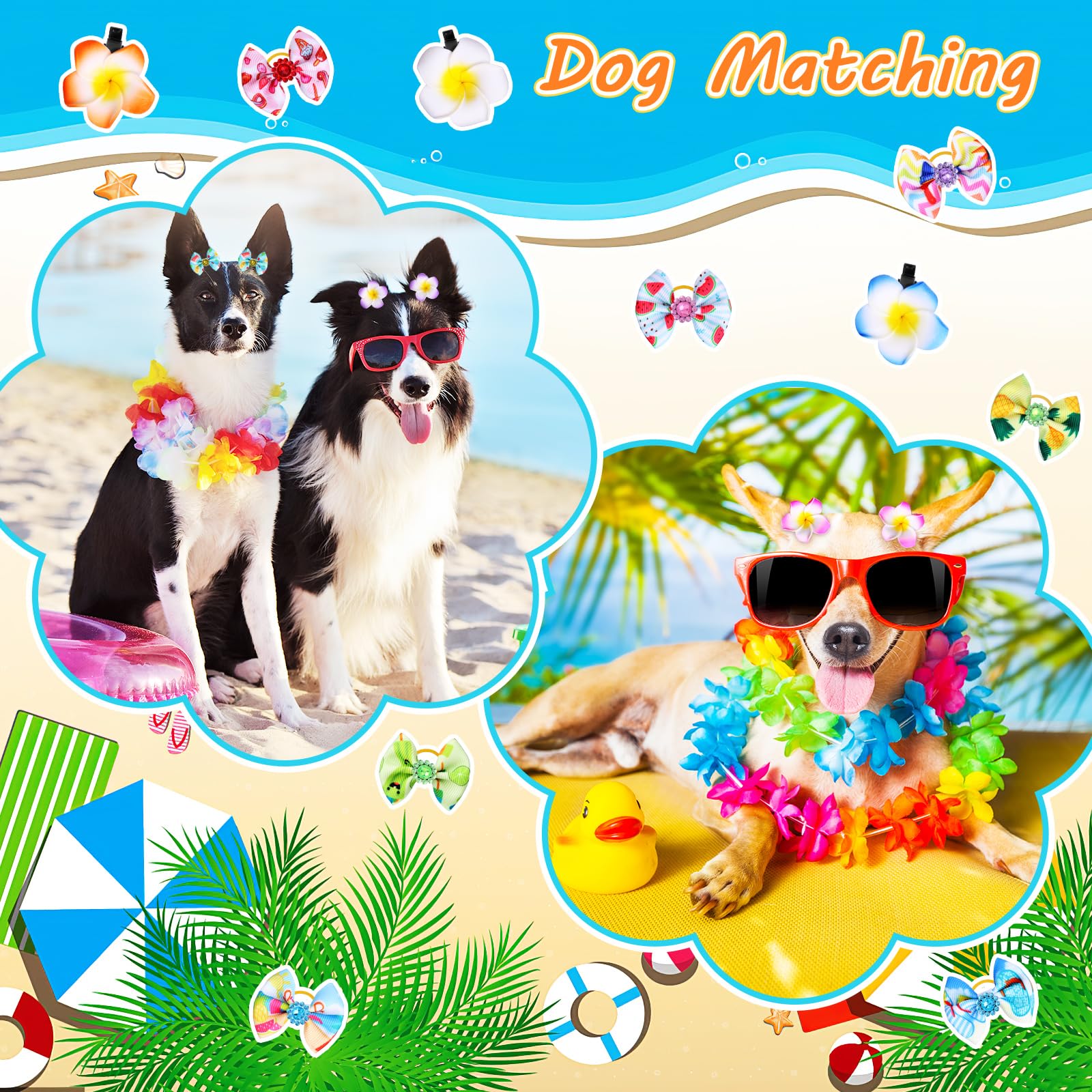 100Pcs Spring Summer Dog Bows & Hair Clips with Rubber Bands - Floral Puppy Hair Barrettes for Small Medium Large Dogs - Perfect for Grooming, Pet Parties & Daily Styling Accessories