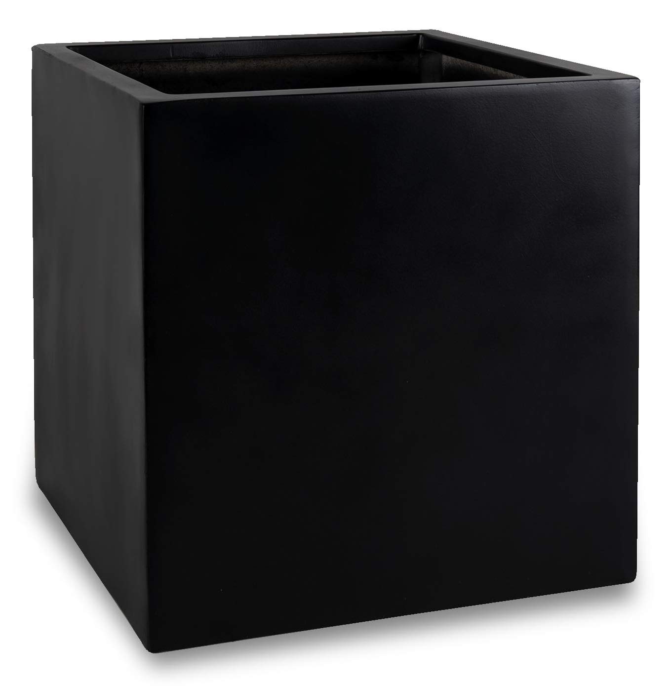 Modern Black Square Planter Pot – 16” Cube Indoor/Outdoor Fiberstone Flower Pot for Home, Garden, Patio & Office Decor