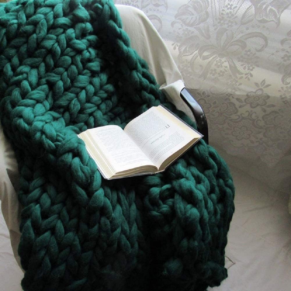 Premium Merino Wool Chunky Knit Blanket - Dark Green, Ultra Soft Handmade Bed Throw, 60x80in (150x200cm) - Boho Home Decor for Living Room, Sofa, Chair, Nursery & Pet Bed - Perfect Cozy Gift for Baby Shower, Housewarming & Winter Nights