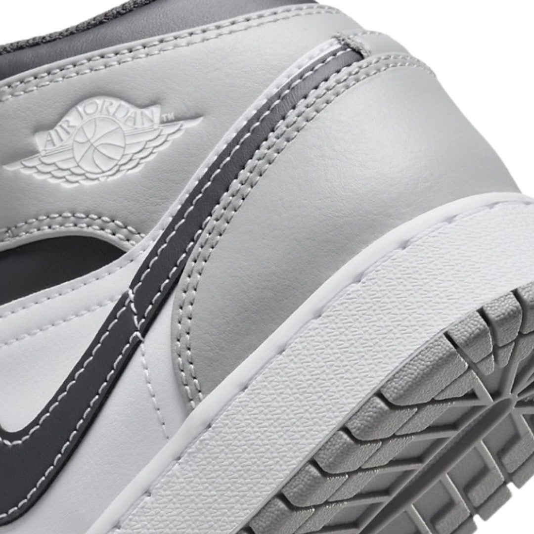 Air Jordan 1 Mid GS Sneakers - Light Smoke Grey/Black/White Basketball Shoes for Women & Girls - Perfect for Casual Wear, Sports & Street Fashion