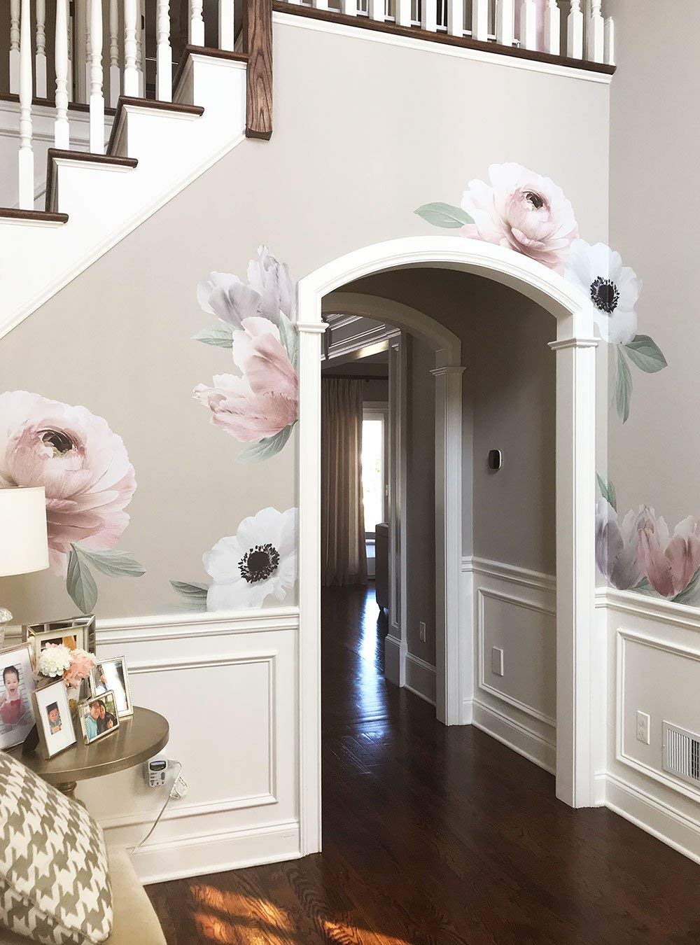 Floral Wall Decal - Spring Pink and Green Peel and Stick Wall Stickers for Home Decor, Nursery, Bedroom, Living Room, Office