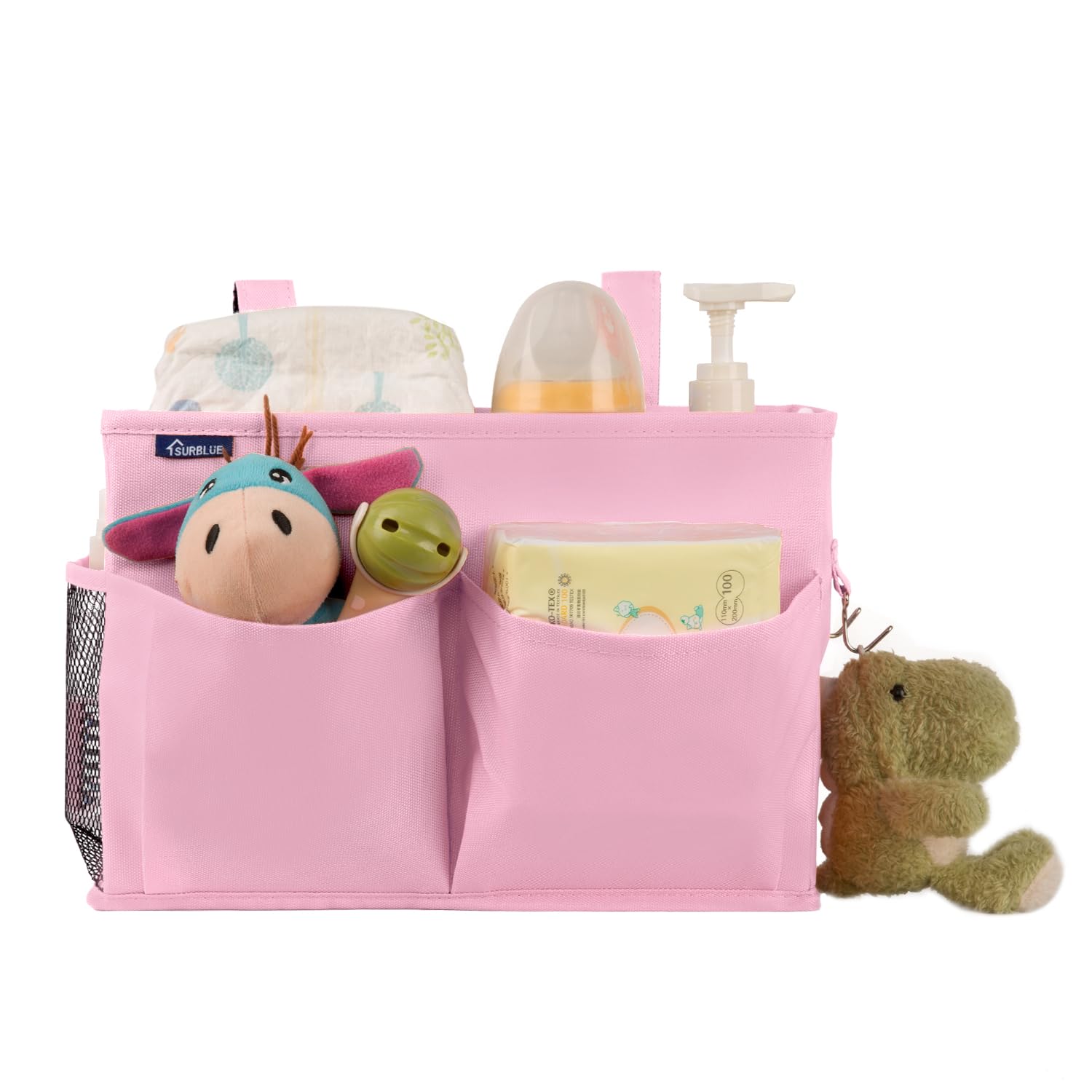 Surblue Hanging Bed Organizer - 8 Pocket Storage Bag for Bunk Beds, Hospital Beds & Dorm Rooms | Space-Saving Solution for Baby Bed Rails & Camping (Small, Pink) | Perfect for College Students, Parents & Travelers